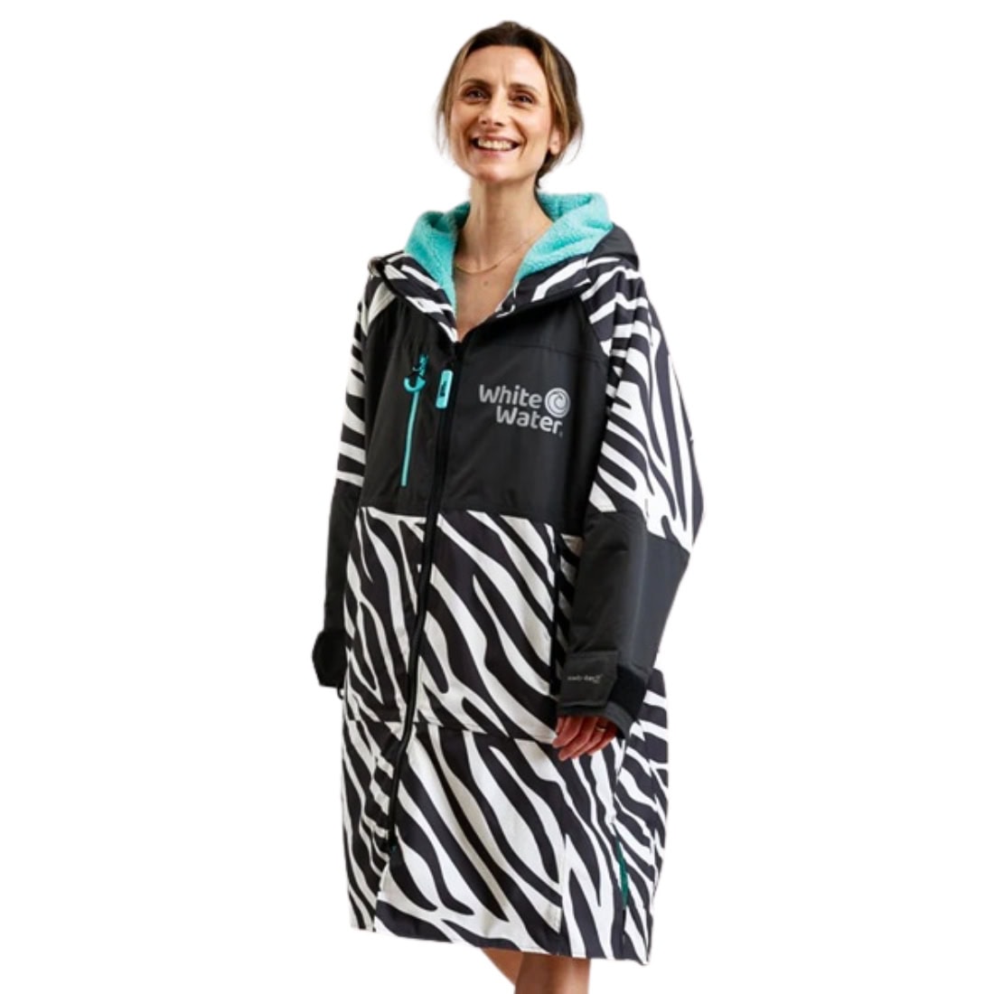 White Water Adults Hard Shell Change Robe - Zebra Print/Blue Lining - Changing Robe Poncho Towel by White Water