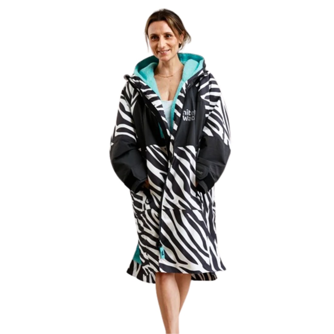 White Water Adults Hard Shell Change Robe - Zebra Print/Blue Lining - Changing Robe Poncho Towel by White Water