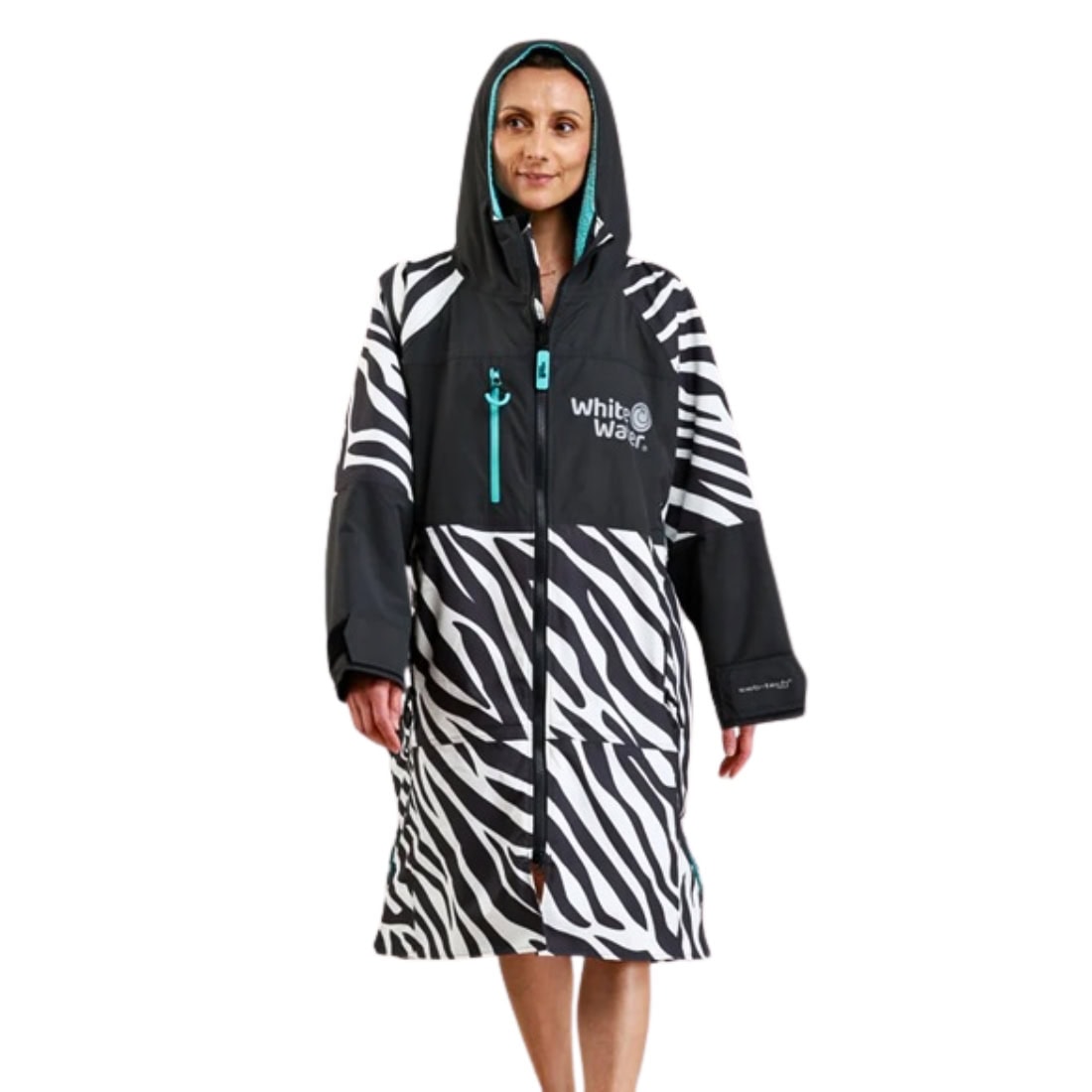 White Water Adults Hard Shell Change Robe - Zebra Print/Blue Lining - Changing Robe Poncho Towel by White Water