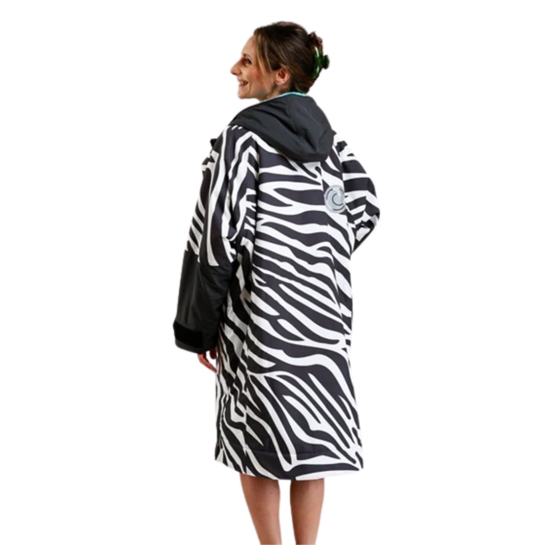 White Water Adults Hard Shell Change Robe - Zebra Print/Blue Lining - Changing Robe Poncho Towel by White Water