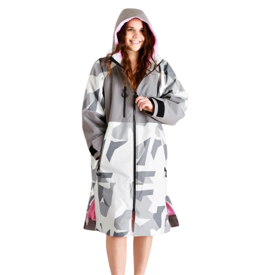 White Water Hard Shell Drying / Changing Robe - Arctic Camo/Pink - Changing Robe Poncho Towel by White Water