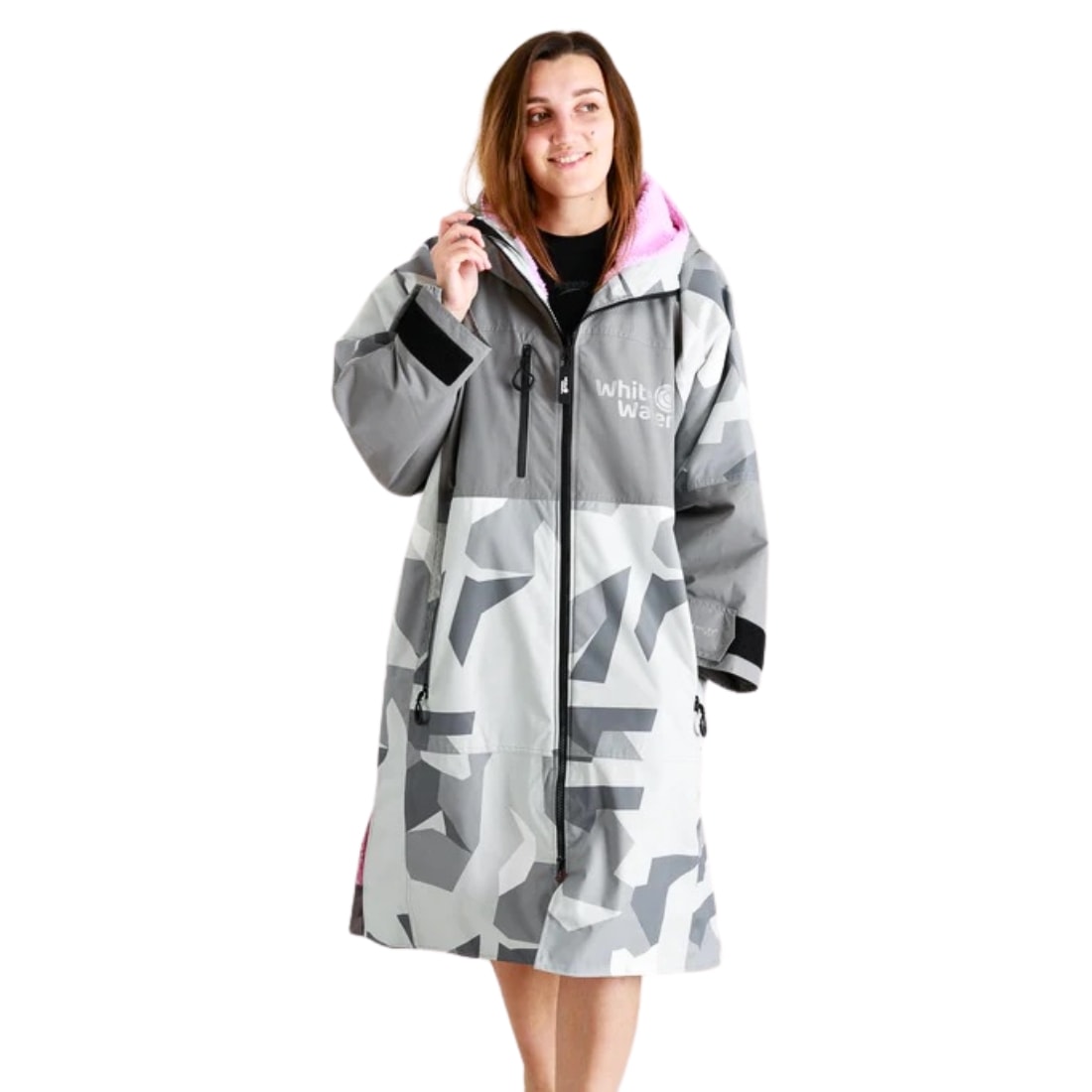White Water Hard Shell Drying / Changing Robe - Arctic Camo/Pink - Changing Robe Poncho Towel by White Water