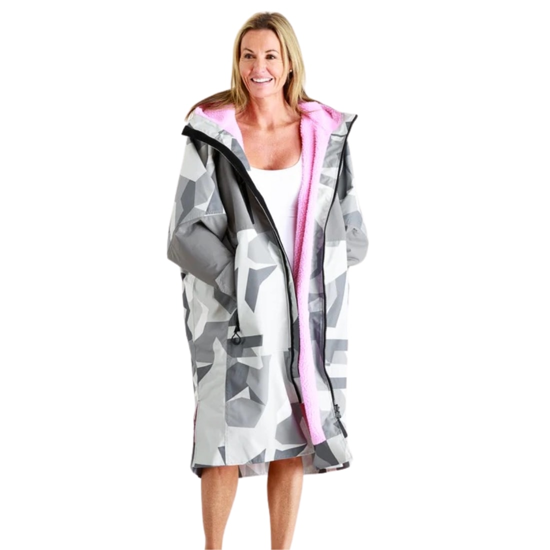 White Water Hard Shell Drying / Changing Robe - Arctic Camo/Pink - Changing Robe Poncho Towel by White Water