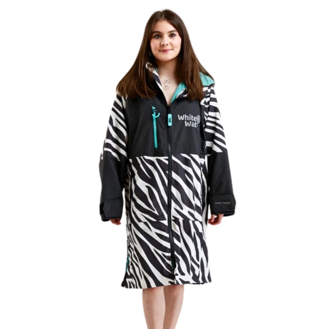 White Water Juniors Hard Shell Change Robe - Zebra Print/Blue Lining - Changing Robe Poncho Towel by White Water Junior