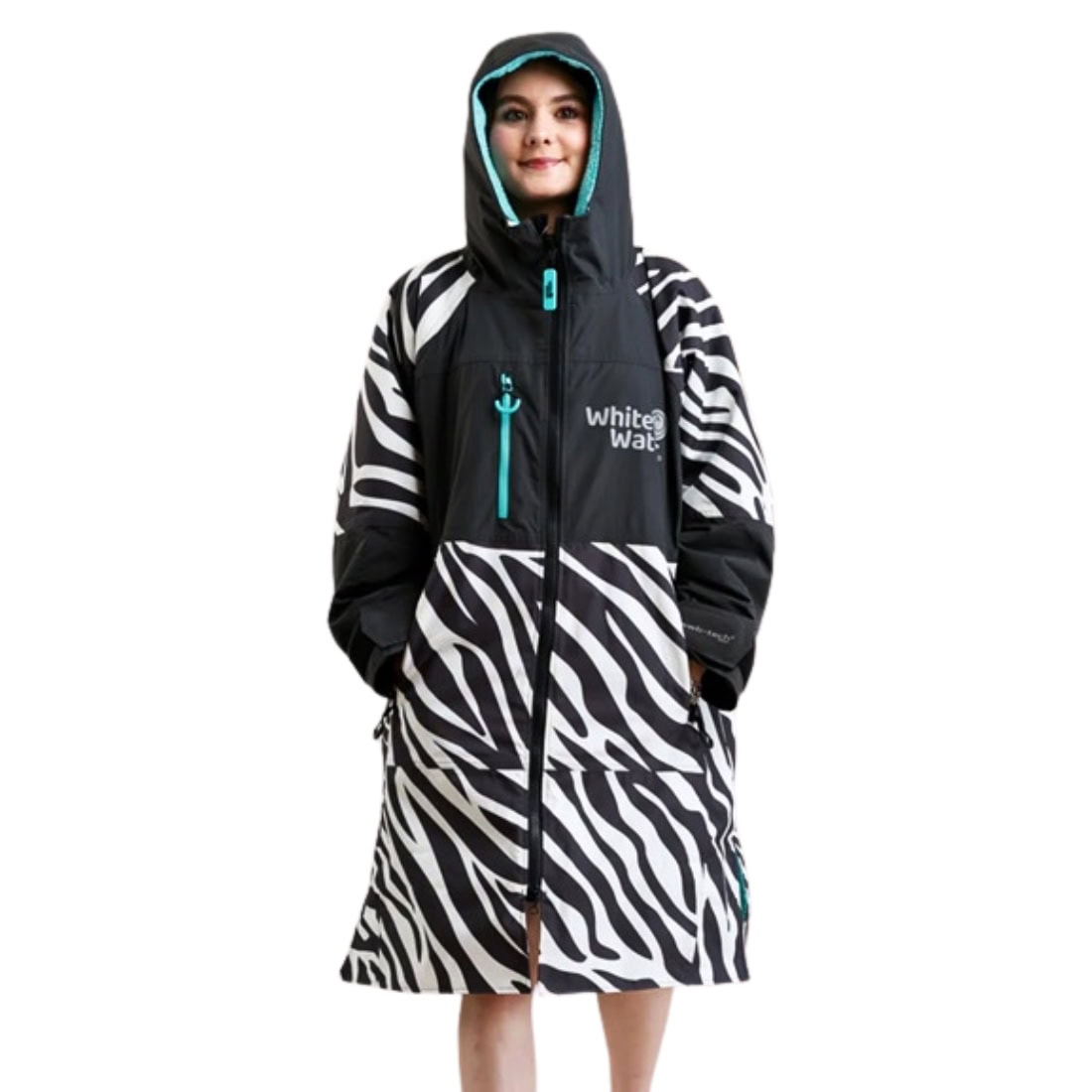 White Water Juniors Hard Shell Change Robe - Zebra Print/Blue Lining - Changing Robe Poncho Towel by White Water Junior