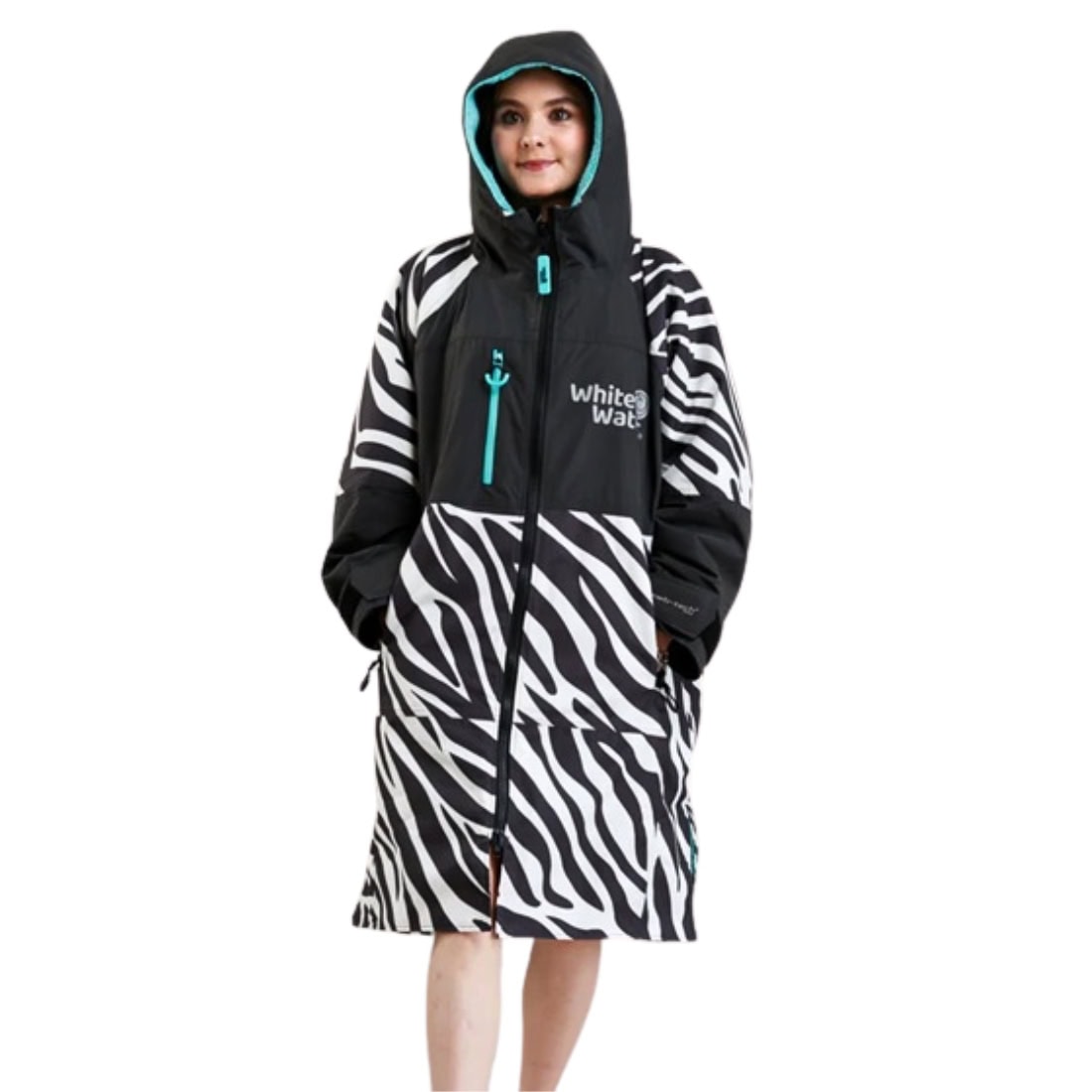 White Water Juniors Hard Shell Change Robe - Zebra Print/Blue Lining - Changing Robe Poncho Towel by White Water Junior