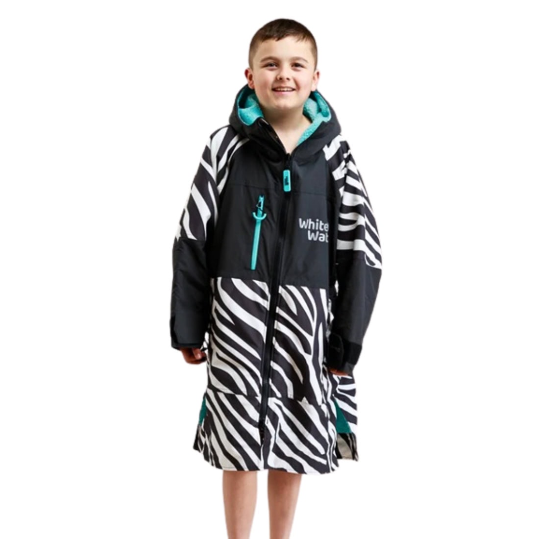 White Water Juniors Hard Shell Change Robe - Zebra Print/Blue Lining - Changing Robe Poncho Towel by White Water Junior