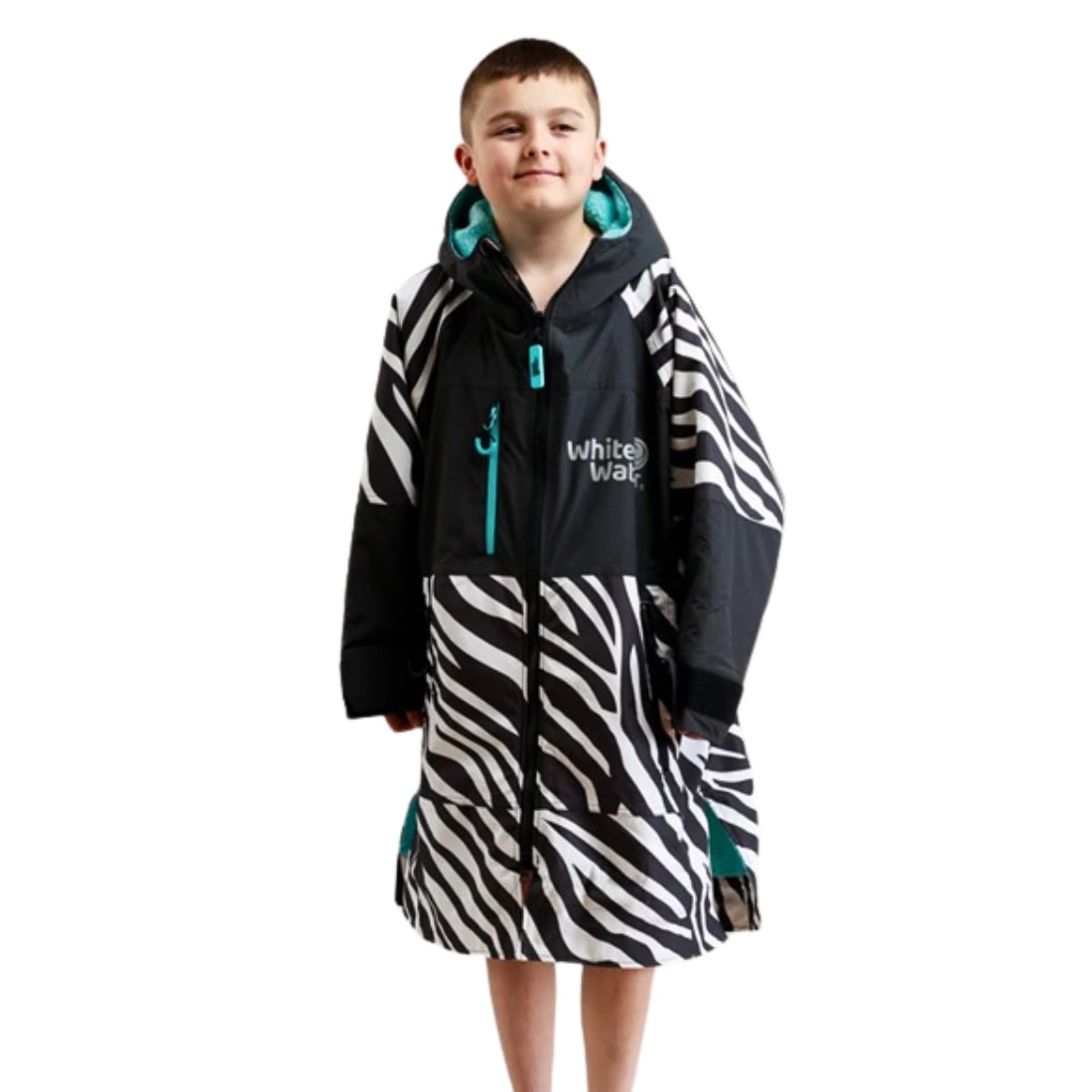 White Water Juniors Hard Shell Change Robe - Zebra Print/Blue Lining - Changing Robe Poncho Towel by White Water Junior