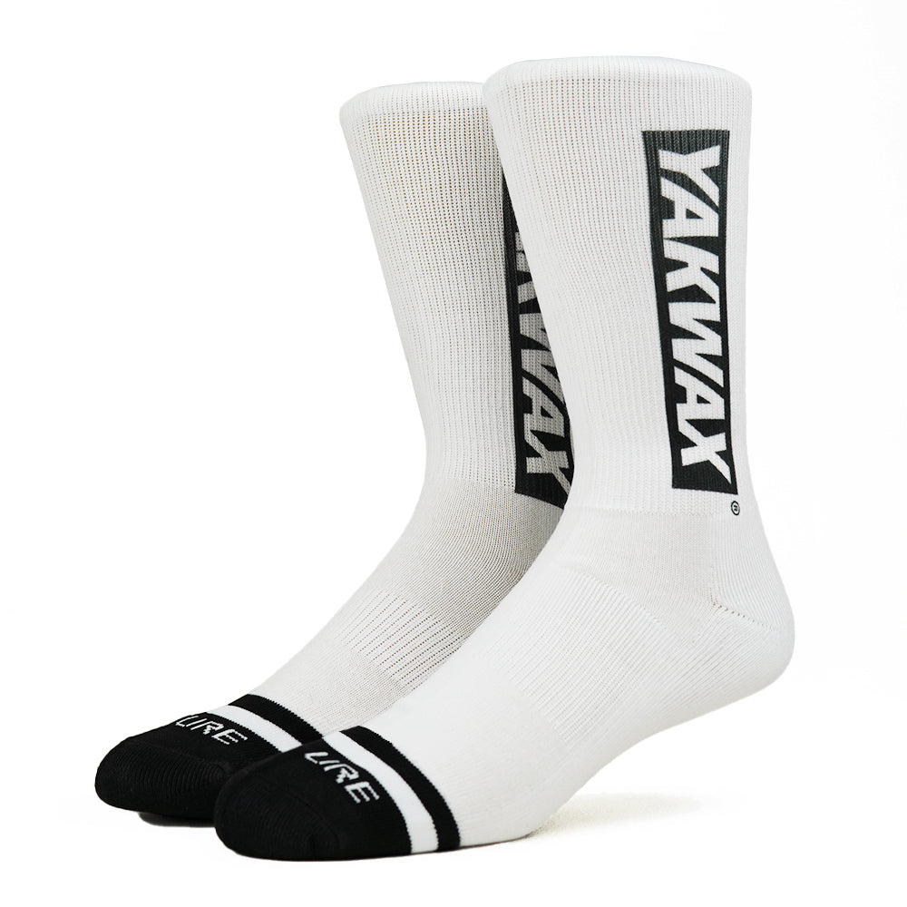 Yakwax Block Logo Socks - White - Mens Crew Length Socks by Yakwax