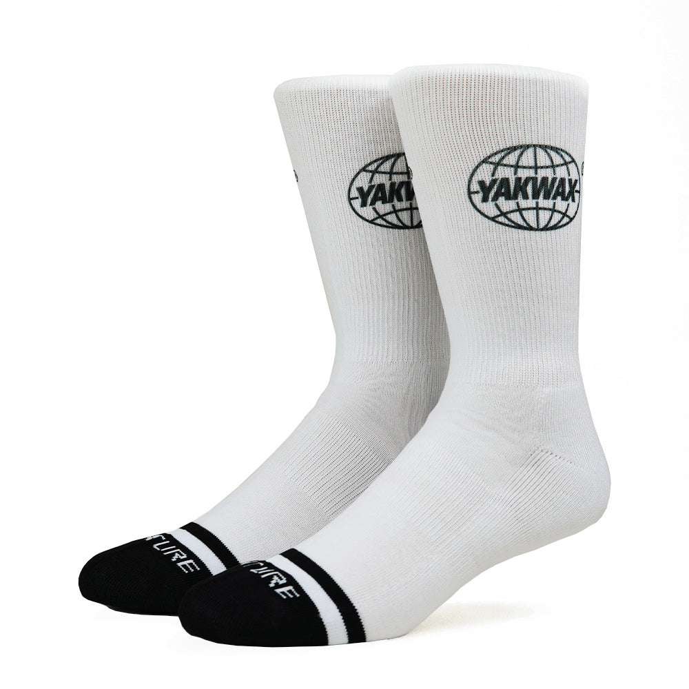 Yakwax Global Logo Socks - White - Mens Crew Length Socks by Yakwax