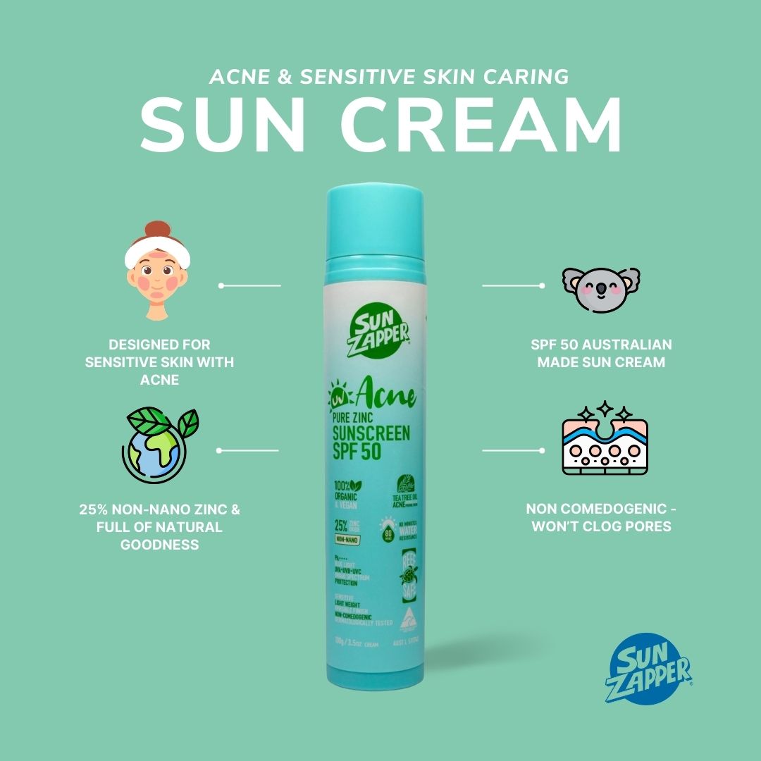 Sun Zapper Pure Zinc Acne Sensitive Skin Sunscreen SPF50 Pump Bottle - Sunscreen by Sun Zapper 100g