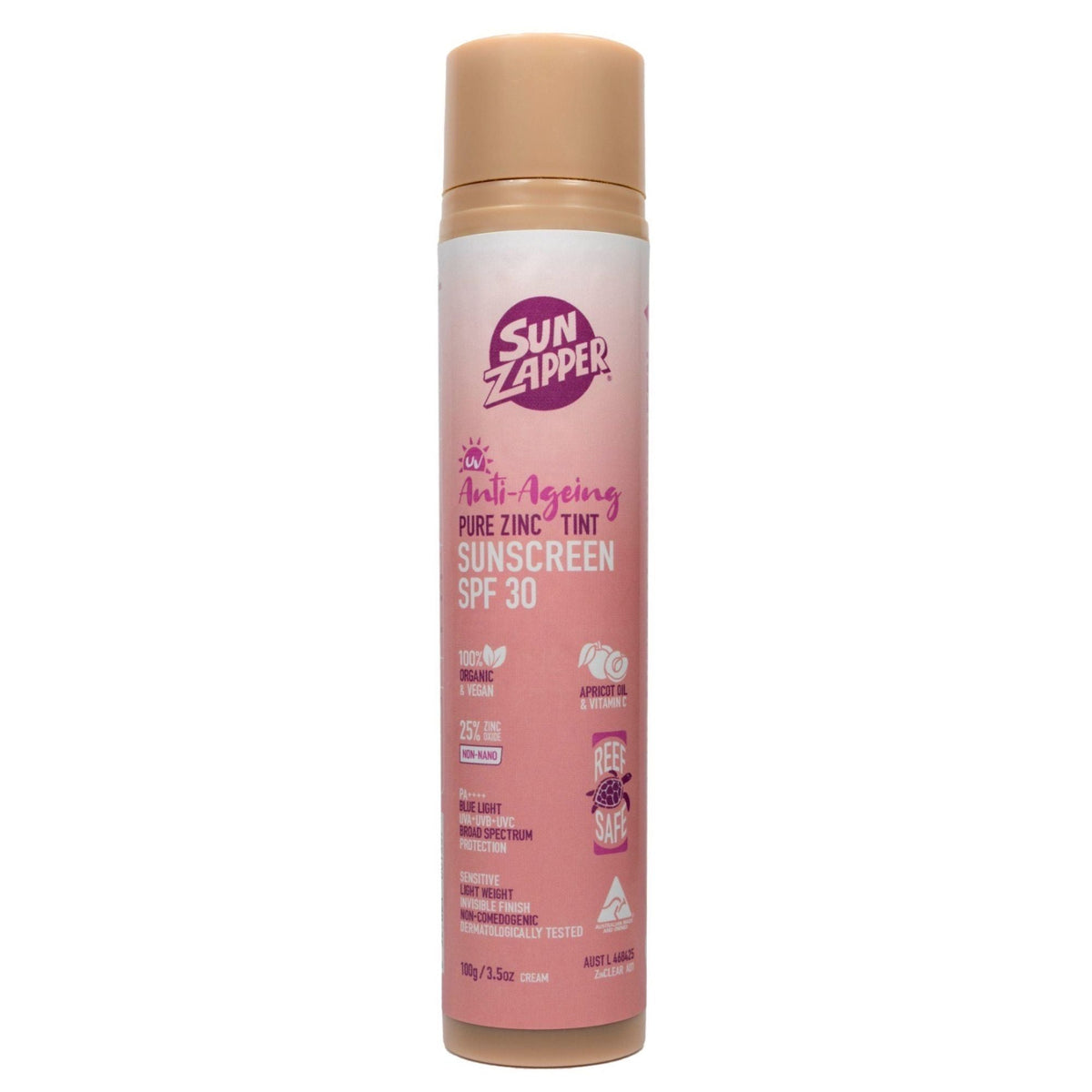 Sun Zapper Pure Zinc Anti-Ageing Tinted Sunscreen SPF30 Pump Bottle - Sunscreen by Sun Zapper 100g