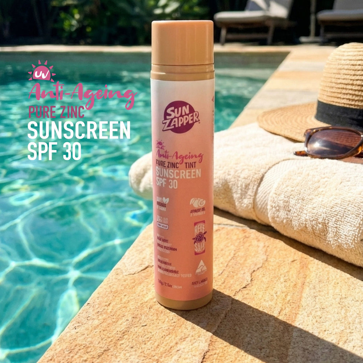 Sun Zapper Pure Zinc Anti-Ageing Tinted Sunscreen SPF30 Pump Bottle - Sunscreen by Sun Zapper 100g