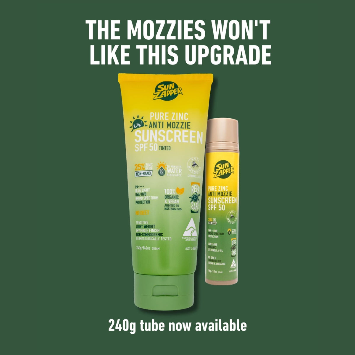 Sun Zapper Pure Zinc Anti Mozzie Sunscreen SPF50 Pump Bottle - Sunscreen by Sun Zapper 100g