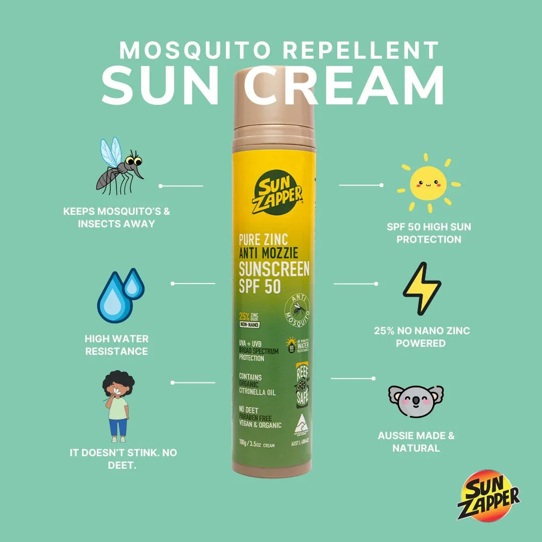 Sun Zapper Pure Zinc Anti Mozzie Sunscreen SPF50 Pump Bottle - Sunscreen by Sun Zapper 100g