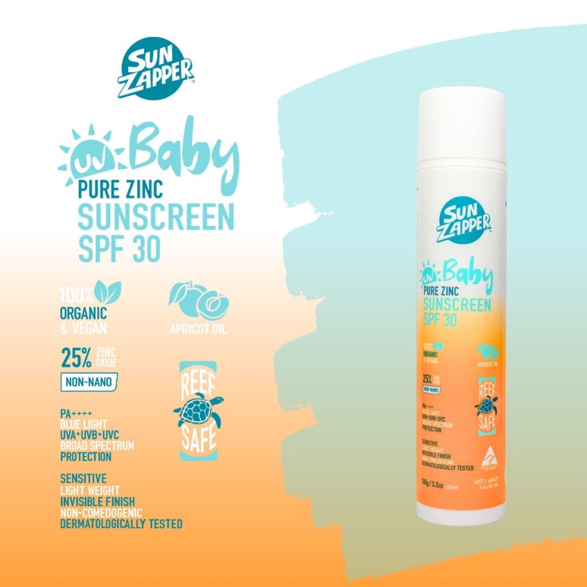 Sun Zapper Pure Zinc Baby Sunscreen SPF30 Pump Bottle - Sunscreen by Sun Zapper 100g