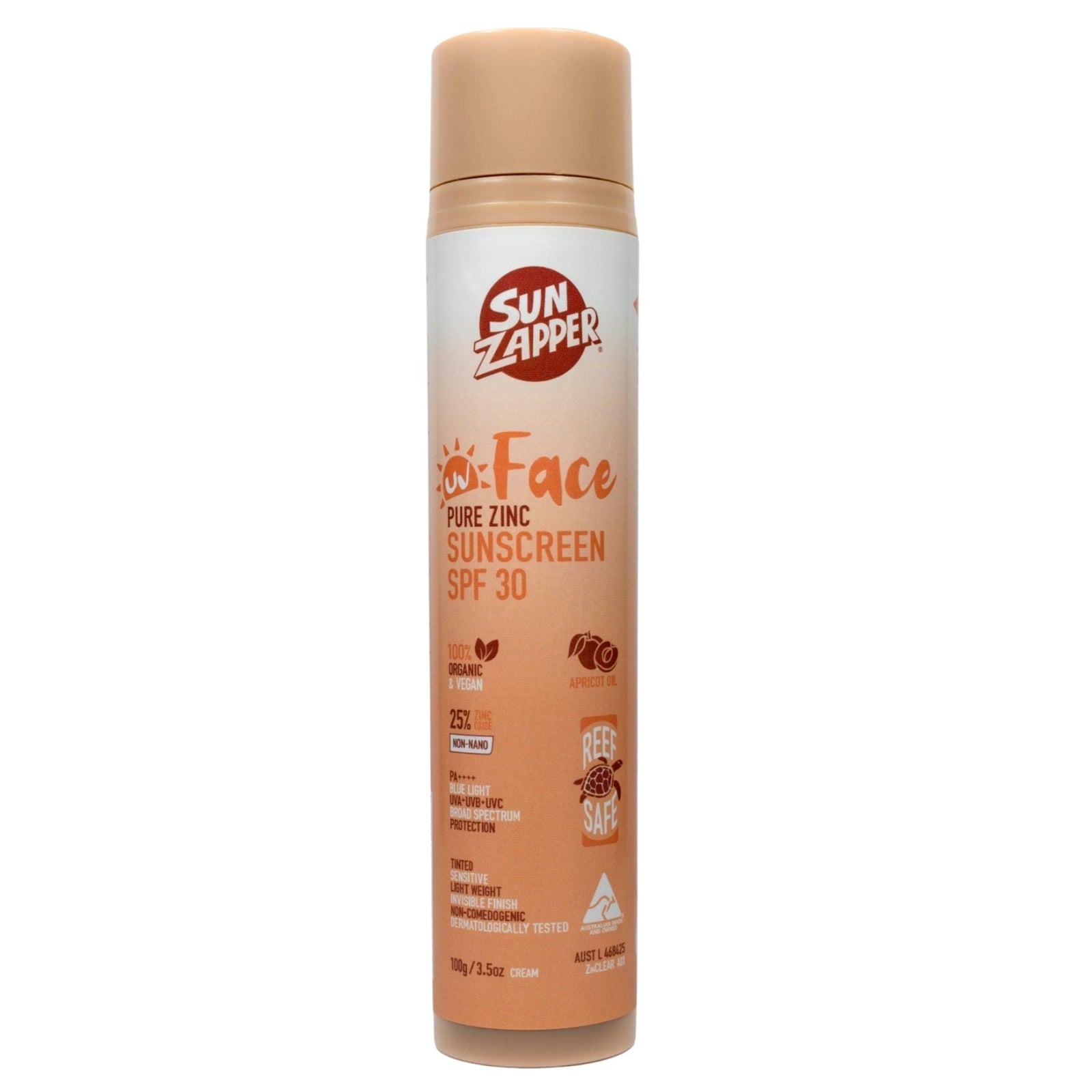 Sun Zapper Pure Zinc Tinted Face Sunscreen SPF30 Pump Bottle - Sunscreen by Sun Zapper 100g