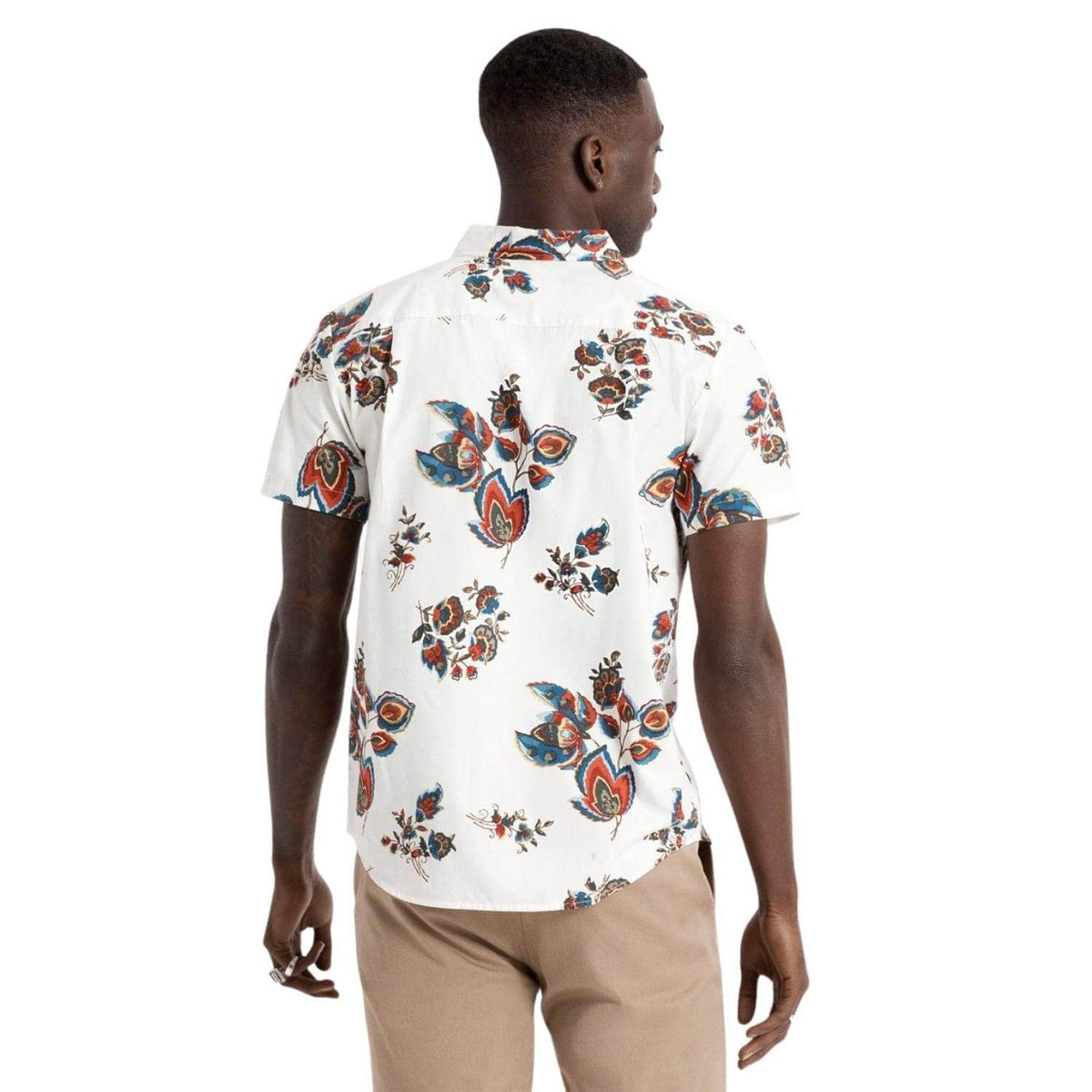 Brixton Charter Print Short Sleeve Woven Shirt - Off White/Red