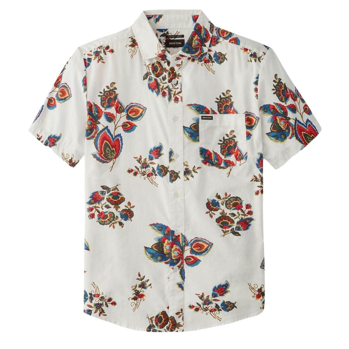 Brixton Charter Print Short Sleeve Woven Shirt - Off White/Red