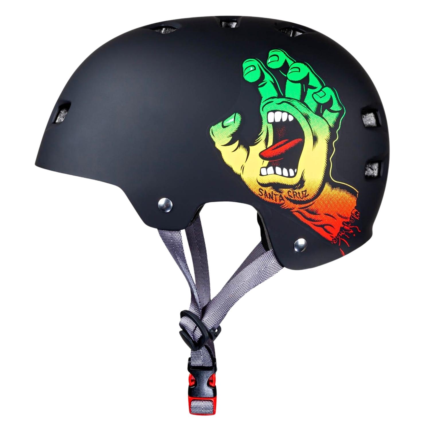 Bullet X Santa Cruz Screaming Hand Adults Helmet - Matt Black/Rasta - Skateboard Helmet by Bullet