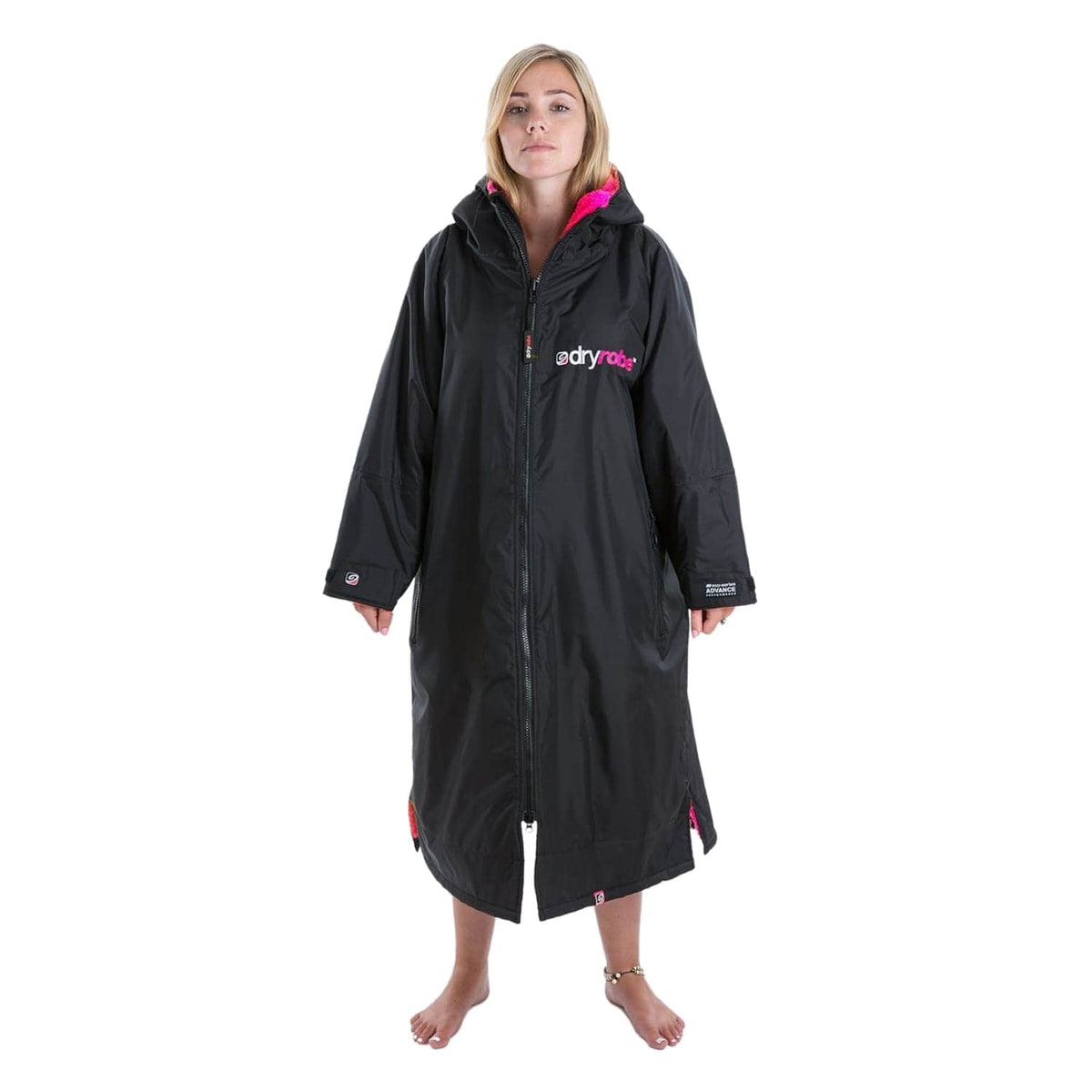 Dryrobe Advance Long Sleeve Drying &amp; Changing Robe - Black/Pink - Changing Robe Poncho Towel by Dryrobe