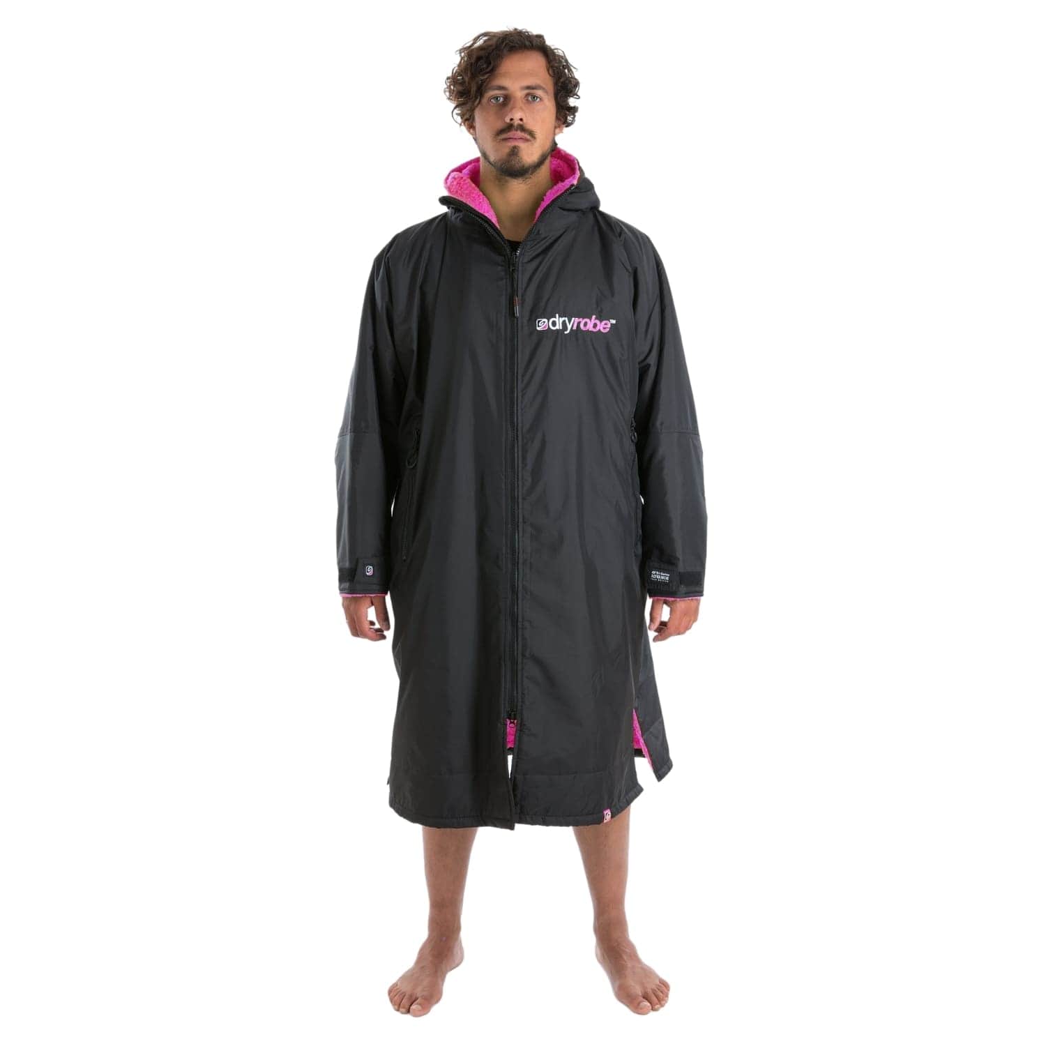 Dryrobe Advance Long Sleeve Drying & Changing Robe - Black/Pink - Changing Robe Poncho Towel by Dryrobe