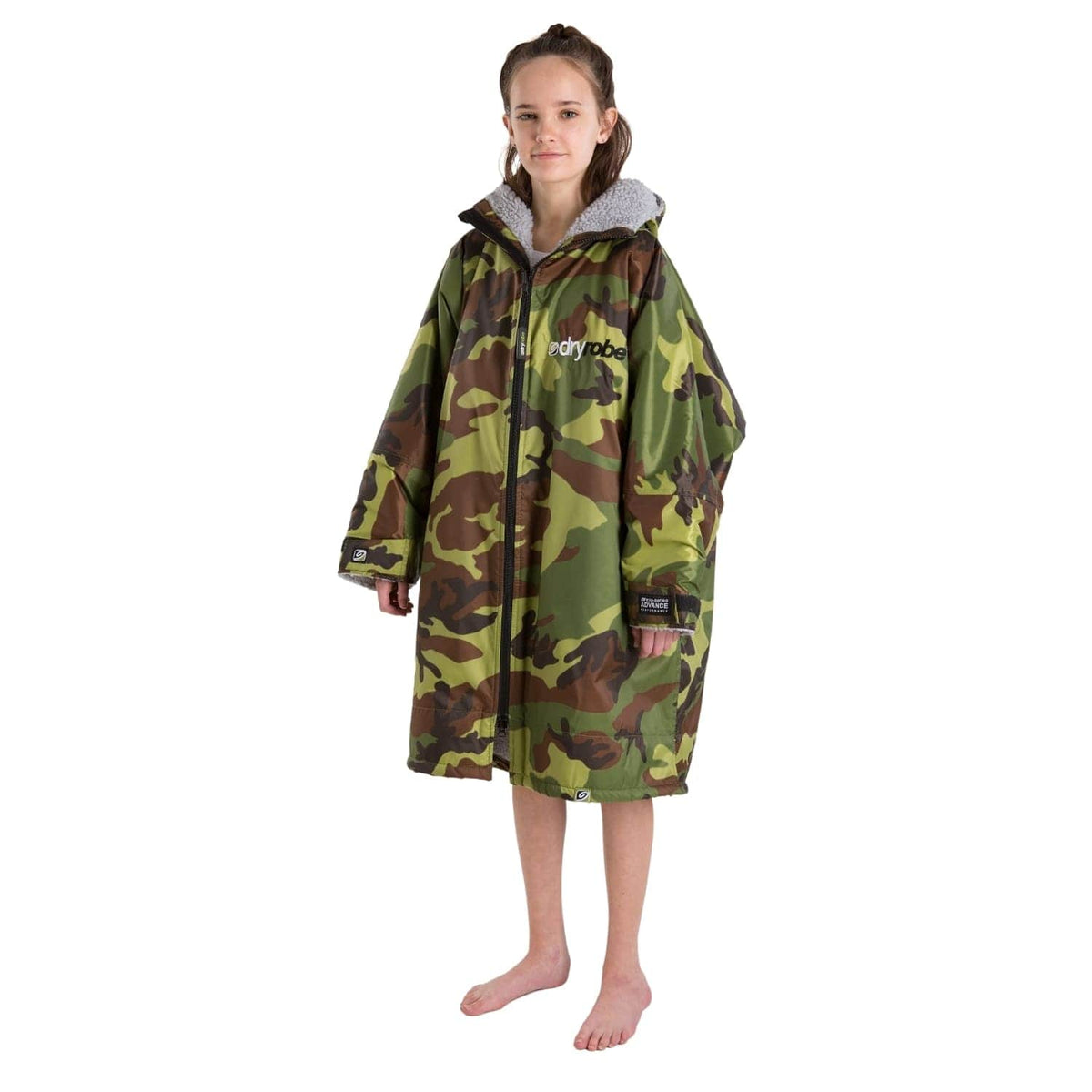 Dryrobe Kids Advance Long Sleeve Drying & Changing Robe - Camouflage/Grey - Changing Robe Poncho Towel by Dryrobe 10-14 Years