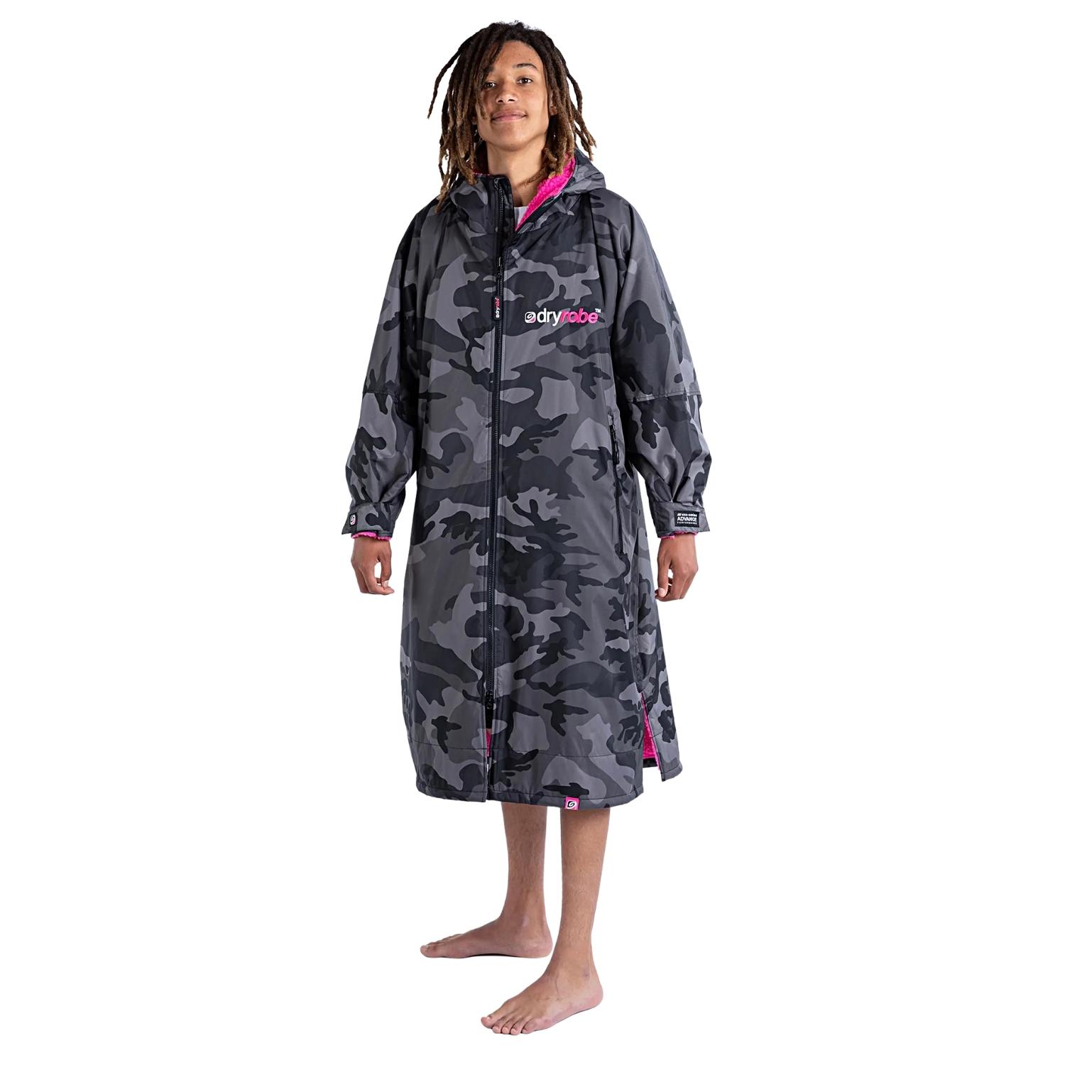 Dryrobe Advance Long Sleeve Drying & Changing Robe - Black Camo/Pink - Changing Robe Poncho Towel by Dryrobe