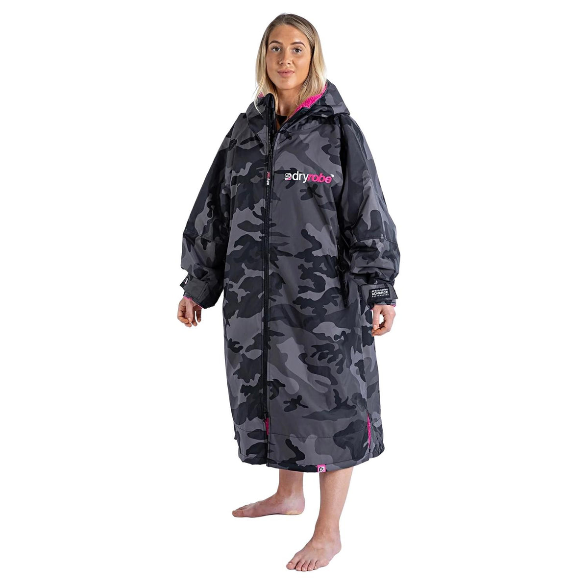 Dryrobe Advance Long Sleeve Drying &amp; Changing Robe - Black Camo/Pink - Changing Robe Poncho Towel by Dryrobe