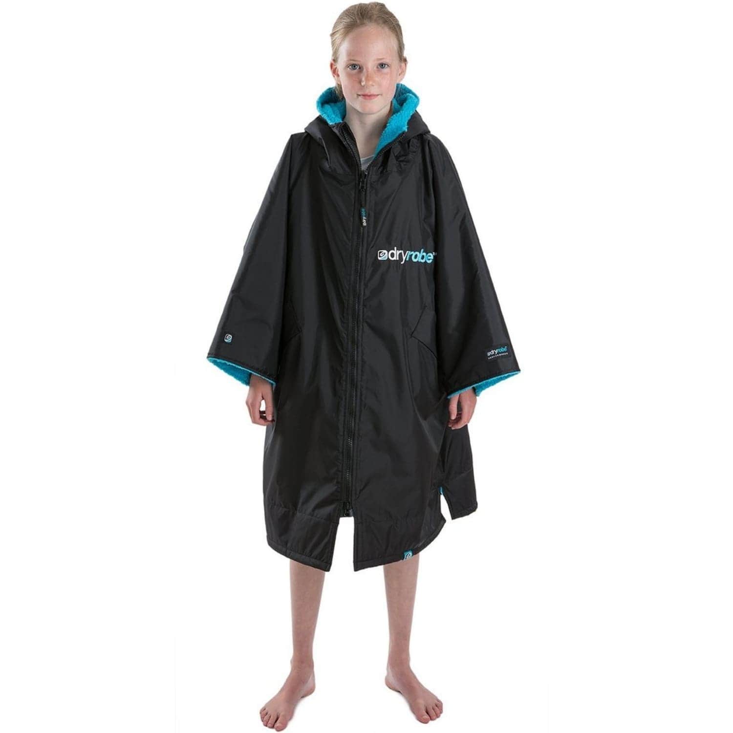 Dryrobe Advance Kids Short Sleeve Drying & Changing Robe - Black/Blue - Changing Robe Poncho Towel by Dryrobe