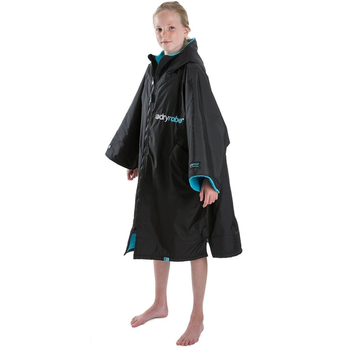 Dryrobe Advance Kids Short Sleeve Drying &amp; Changing Robe - Black/Blue - Changing Robe Poncho Towel by Dryrobe