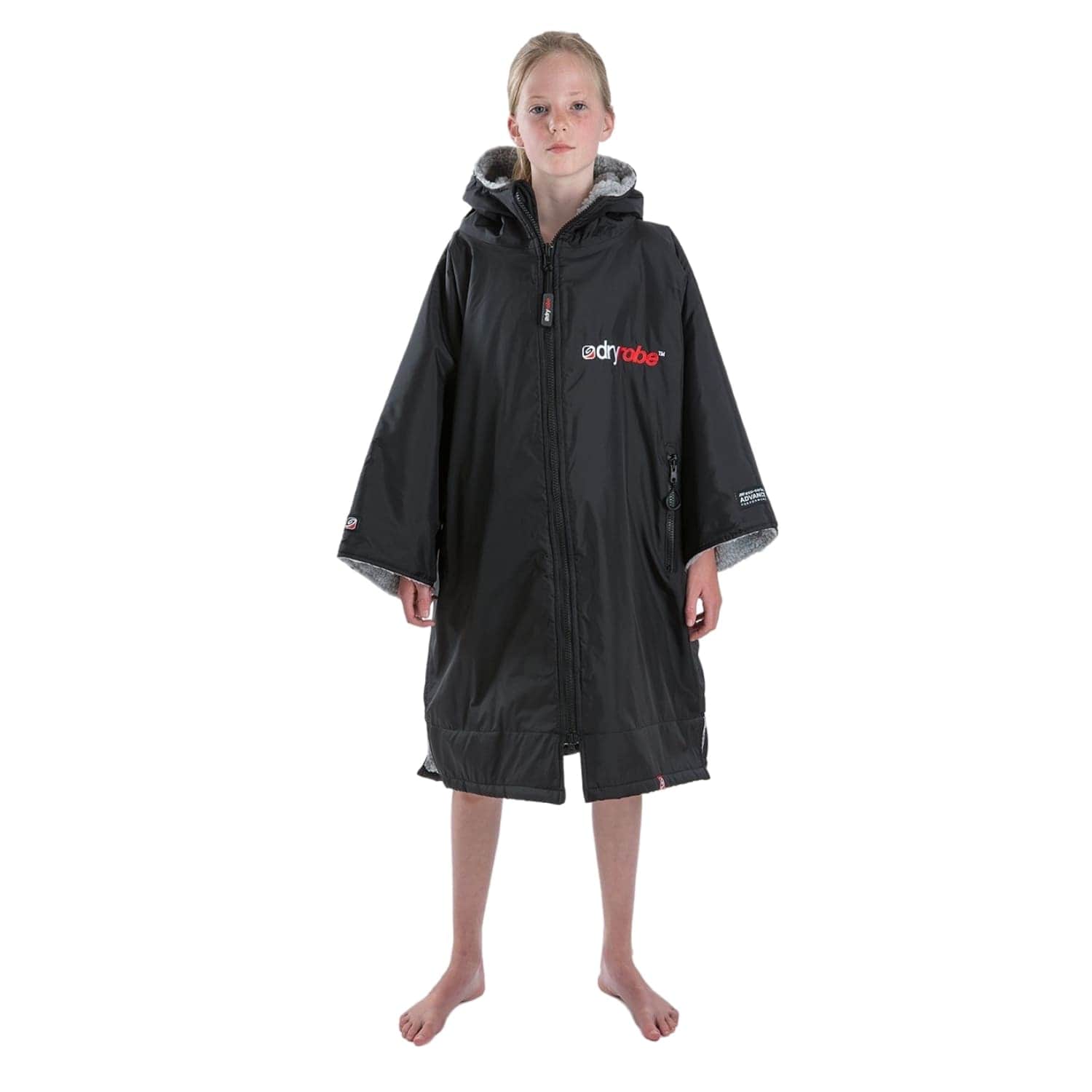 Dryrobe Kids Advance Short Sleeve Drying & Changing Robe Black Grey - Changing Robe Poncho Towel by Dryrobe 10-14 Years