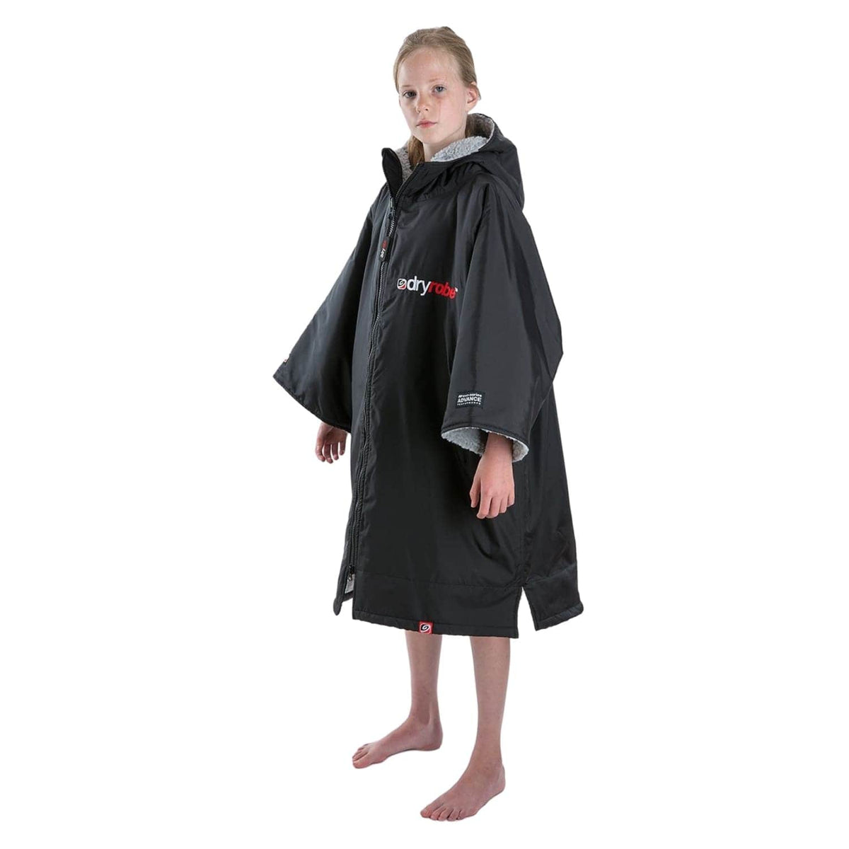 Dryrobe Kids Advance Short Sleeve Drying &amp; Changing Robe Black Grey - Changing Robe Poncho Towel by Dryrobe 10-14 Years