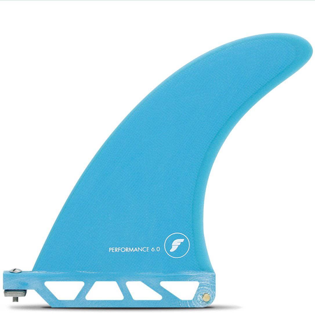 Futures Performance Fiberglass Surfboard Single Fin (Various Sizes) - Solid Teal/Transparent Teal