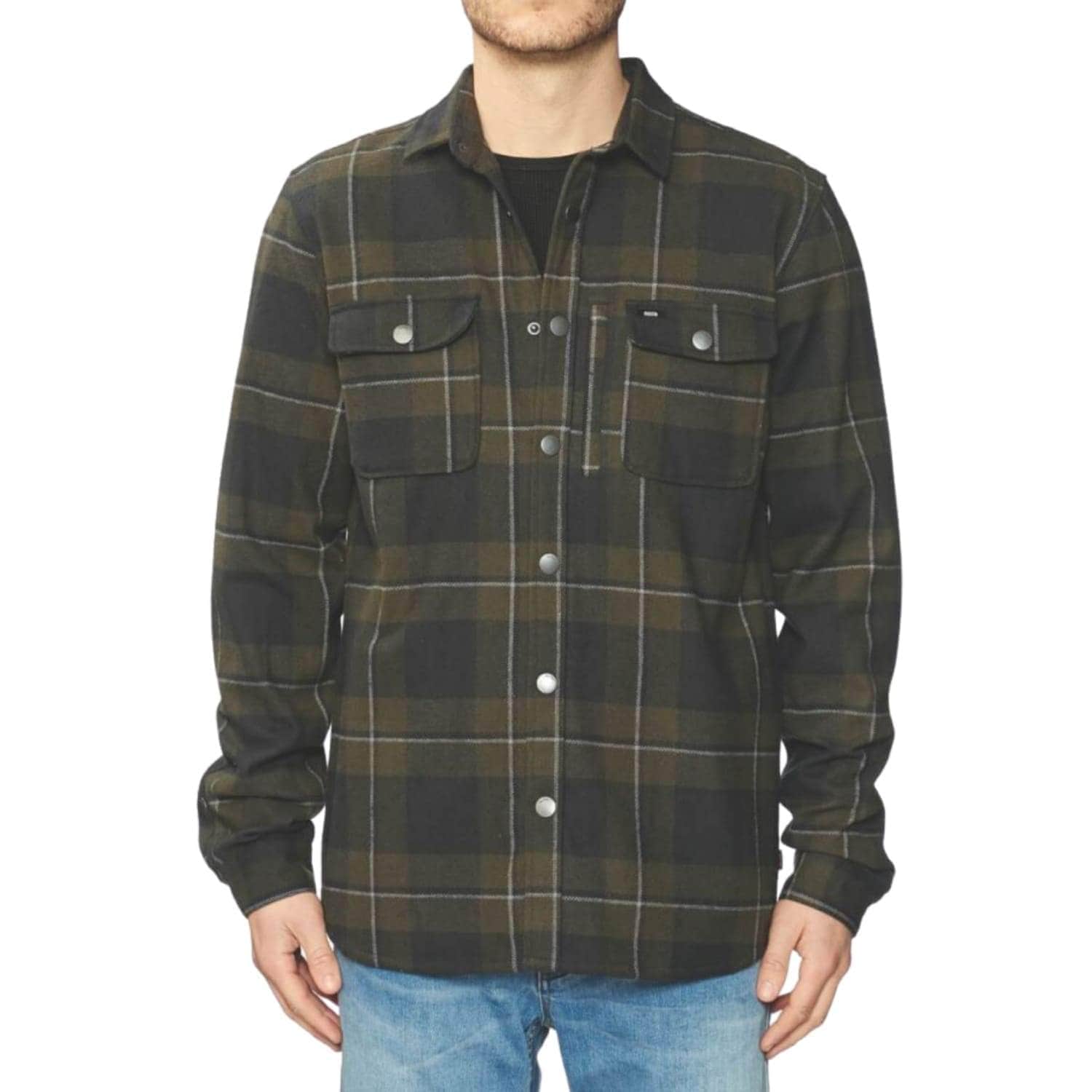 Globe Clifton Solid Long Sleeve Shirt Field Green - Mens Flannel Shirt by Globe