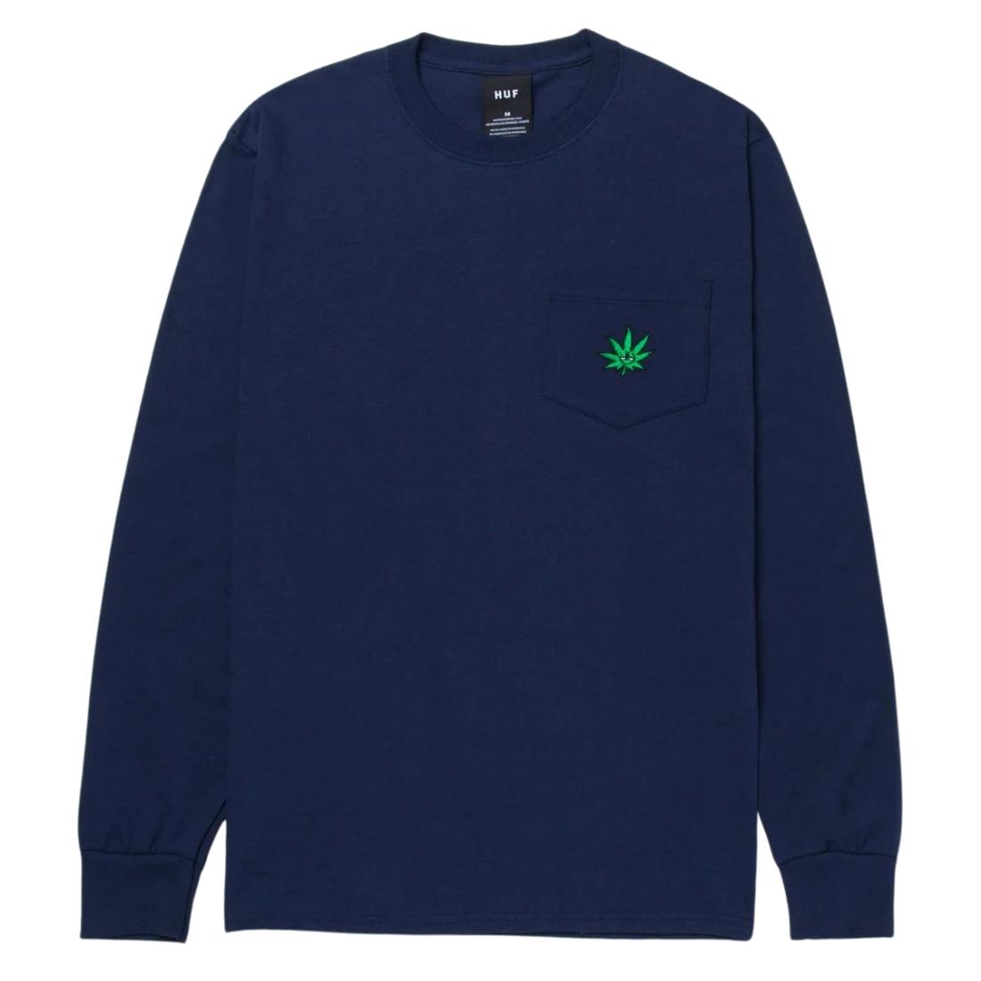 Huf Green Buddy Longsleeve Pocket T-Shirt - Navy - Mens Skate Brand T-Shirt by Huf