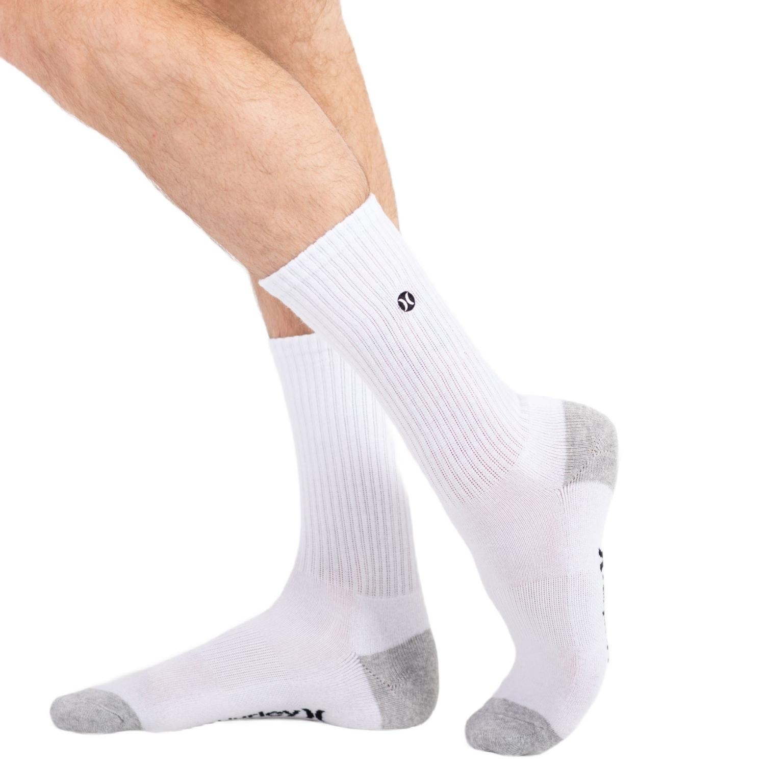Hurley 3 Pack Mens 1/2 Terry Crew Socks - White - Mens Crew Length Socks by Hurley