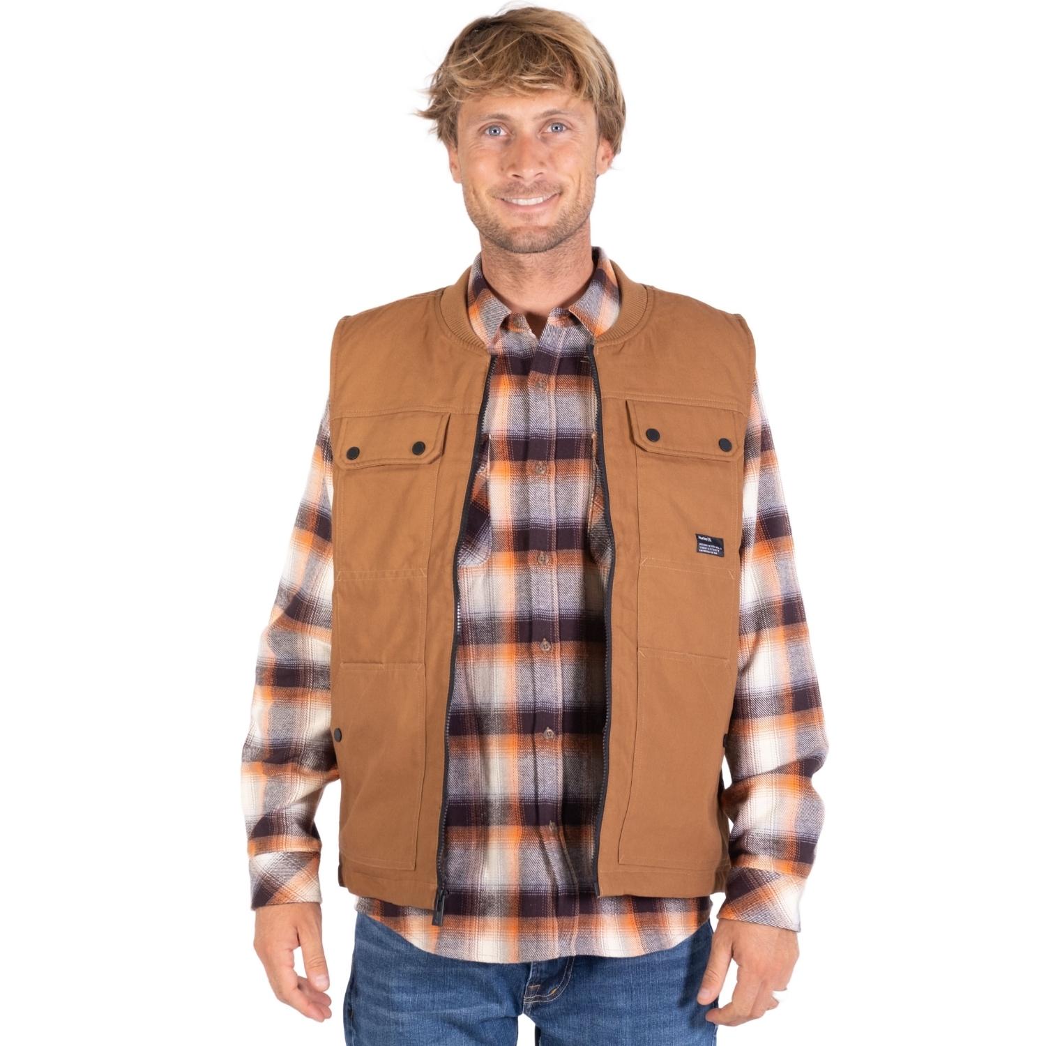 Hurley Roth Multi Pocket Worker Vest Jacket - Ale Brown - Mens Gilet Jacket by Hurley