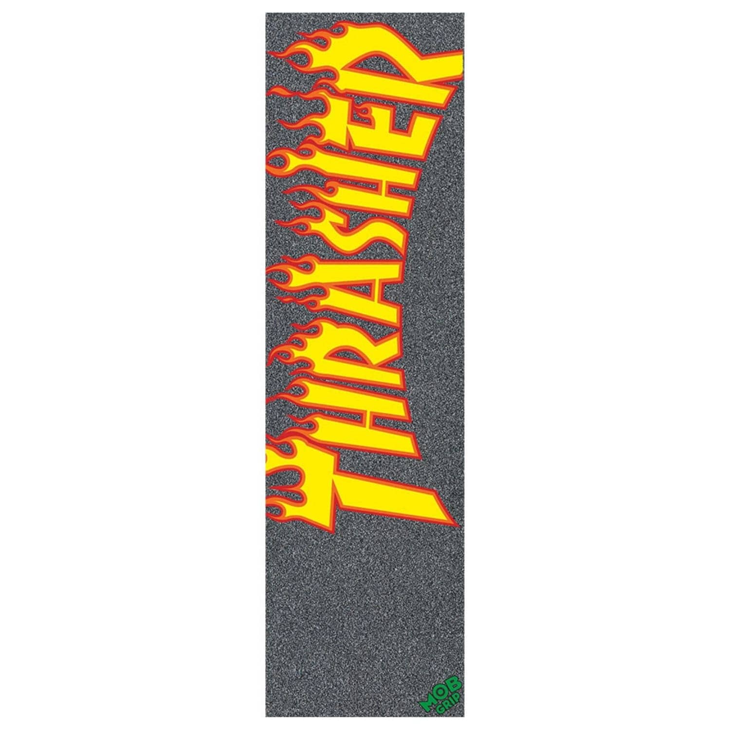 Mob Grip Thrasher Yellow and Orange Flames Griptape Black 9in - Skateboard Grip Tape by Mob Grip
