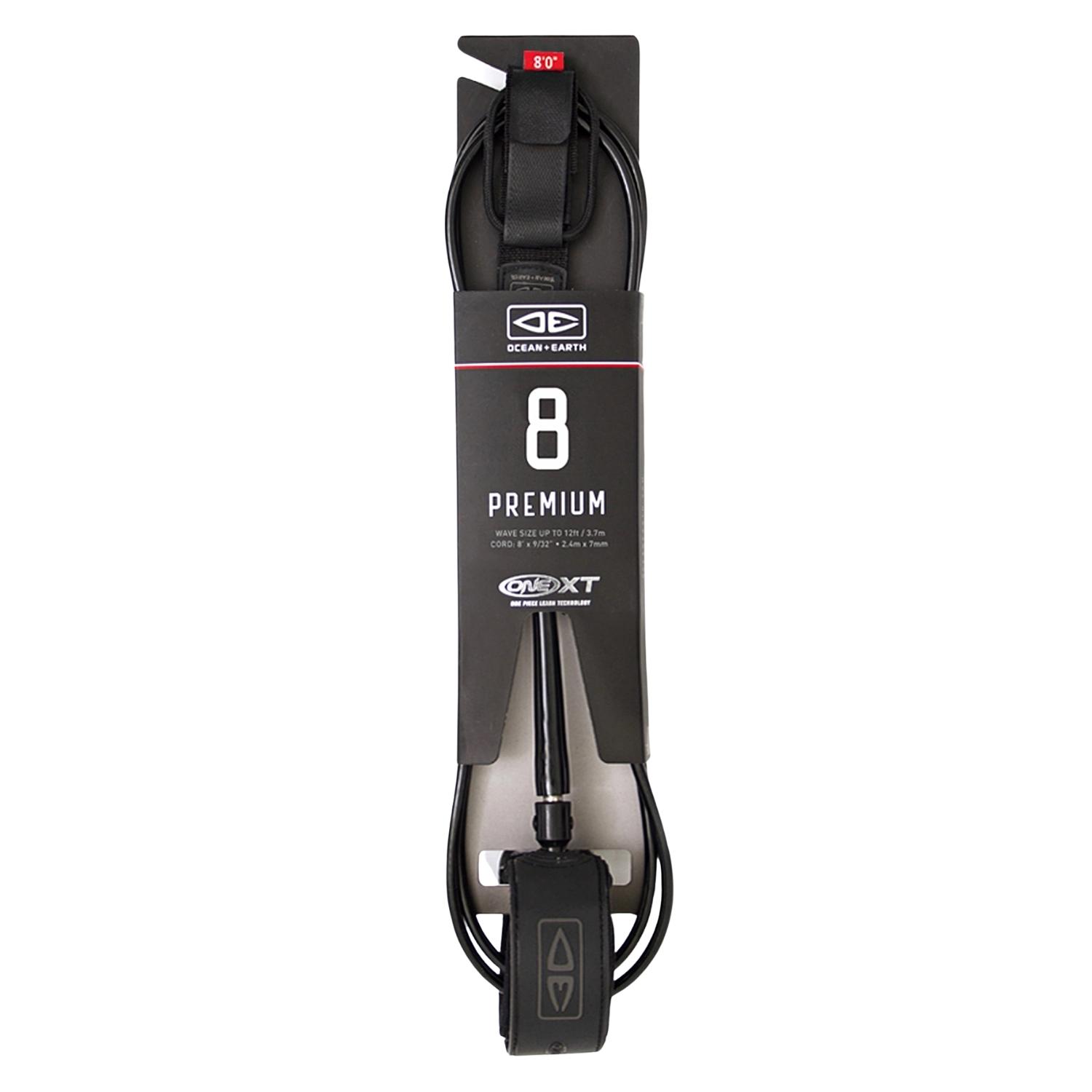 Ocean And Earth 8Ft Premium XT Leash - Black - 7ft Surfboard Leash by Ocean and Earth 8ft