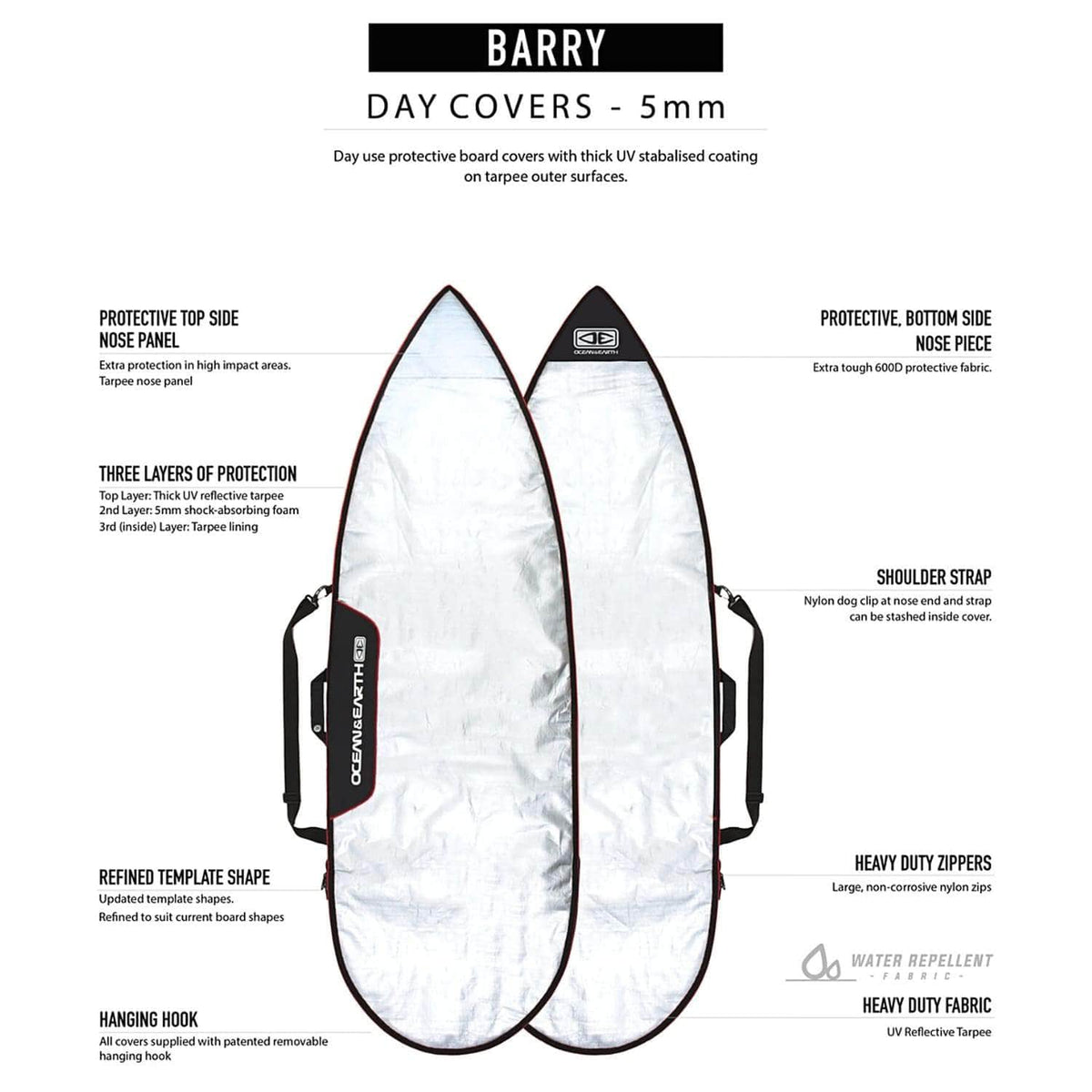 Ocean and Earth Barry Basic 6ft Shortboard Surfboard Cover 2021 - Silver/Red