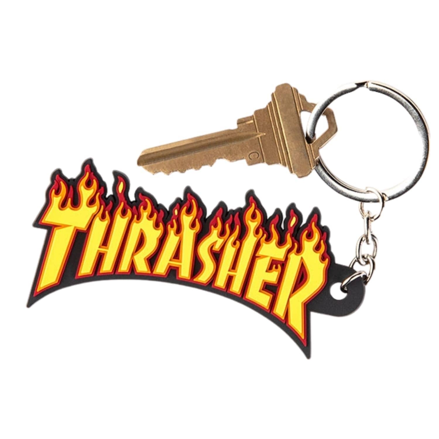 Thrasher Flame Logo Keychain Black Yellow - Gifts for Skateboarders by Thrasher