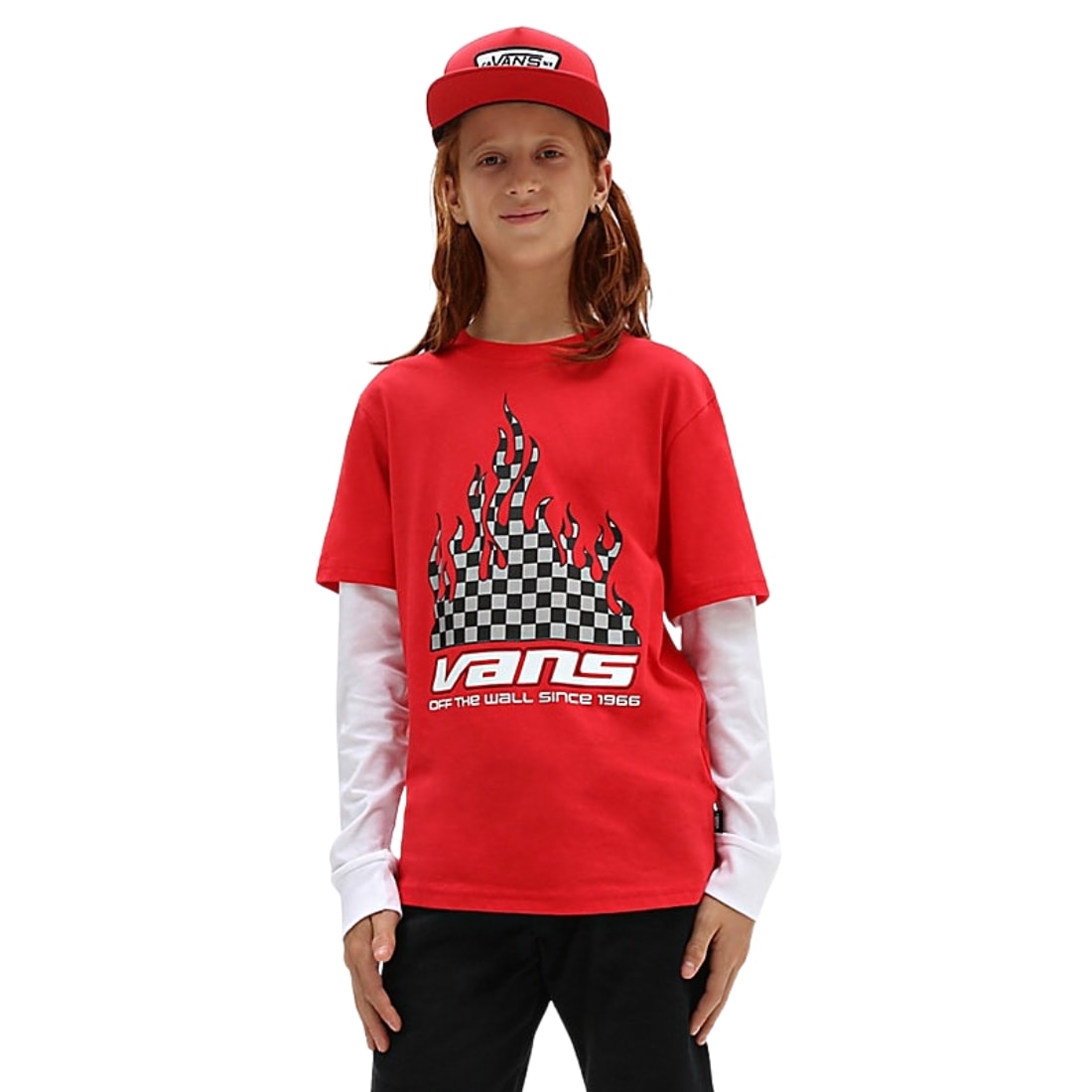 Vans Kids Reflective Checkerboard Boys Twofer Longsleeve T-Shirt - True Red - Boys Surf Brand T-Shirt by Vans