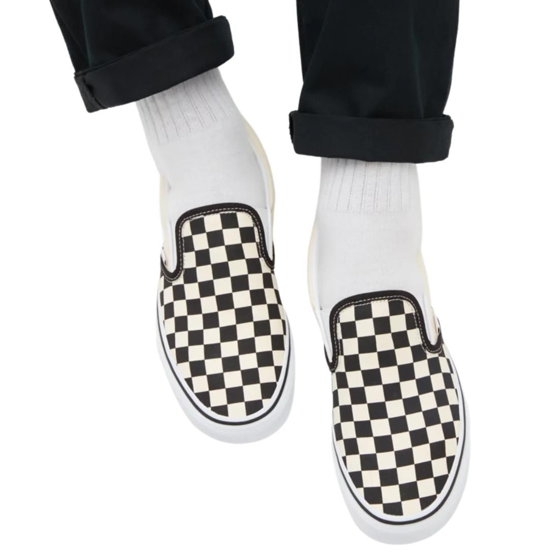 Vans Classic Slip-On Skate Shoes - Black &amp; White Checkerboard/White - Mens Slip On Trainers by Vans