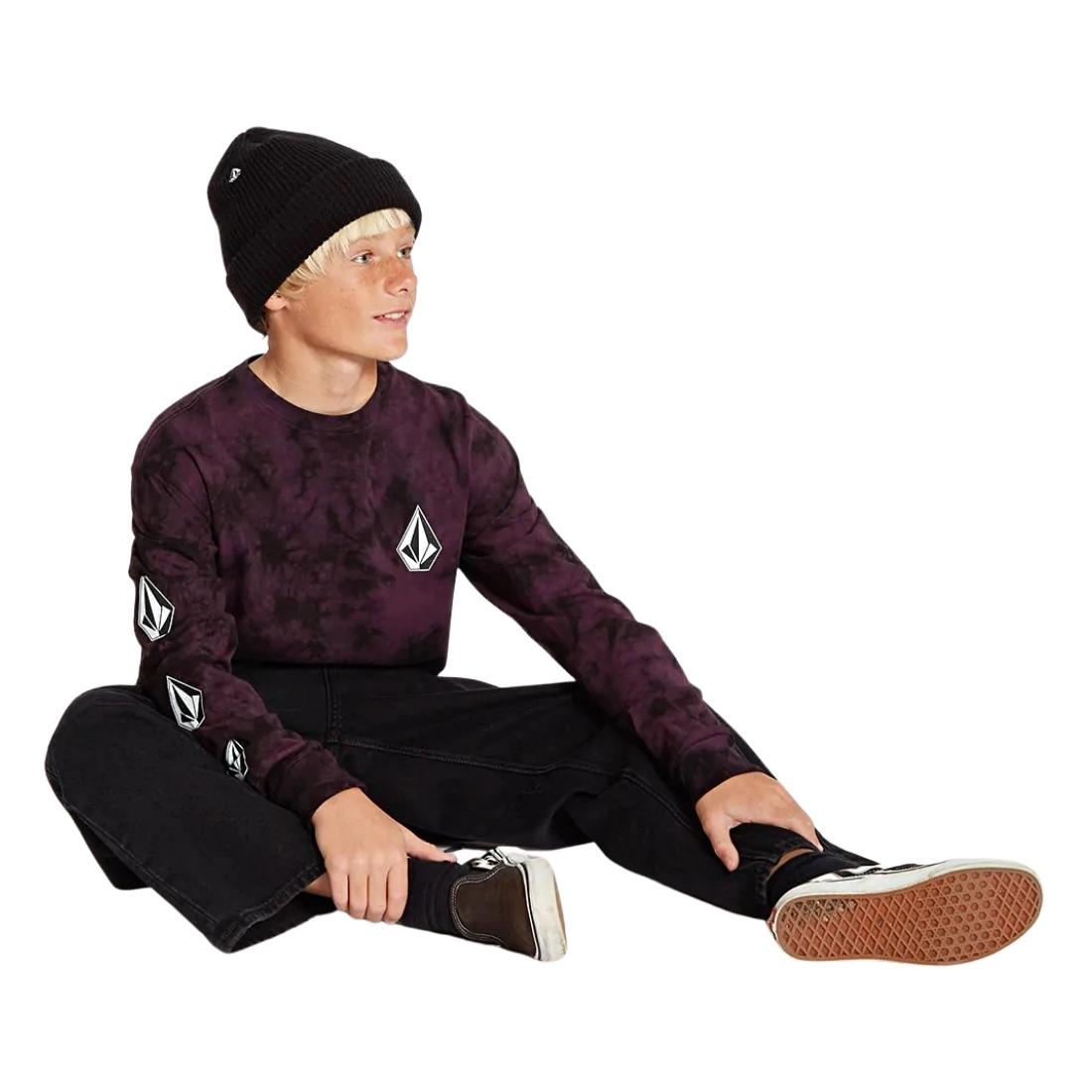 Volcom Boys Iconic Stone Dye Longsleeve T-Shirt - Mulberry - Boys Skate Brand T-Shirt by Volcom