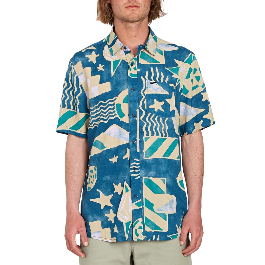 Volcom Hand Geo Short Sleeve Shirt - Aged Indigo - Mens Casual Shirt by Volcom