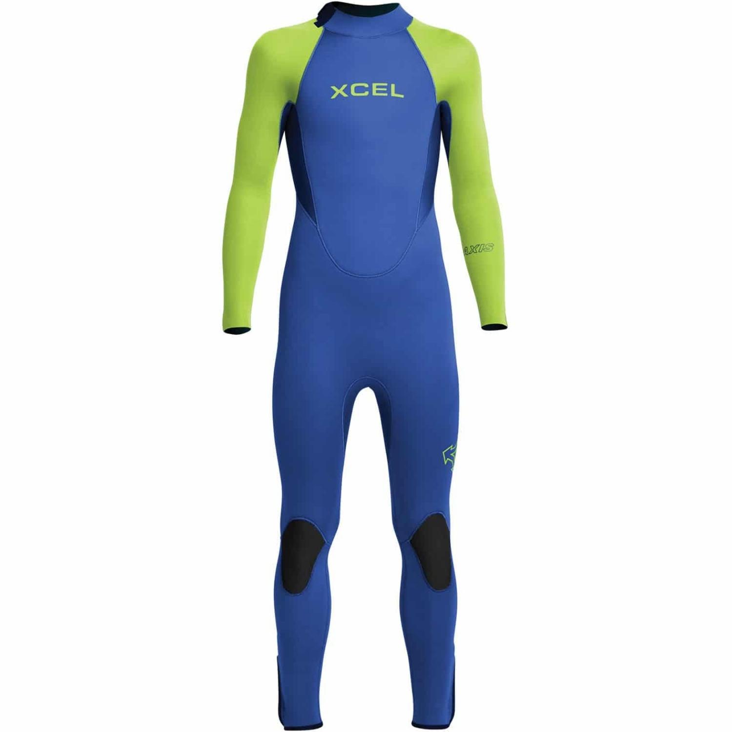 Xcel Youth 4/3mm Axis Back Zip Kids Wetsuit - Faint Blue/Lime - Kids Full Length Wetsuit by Xcel