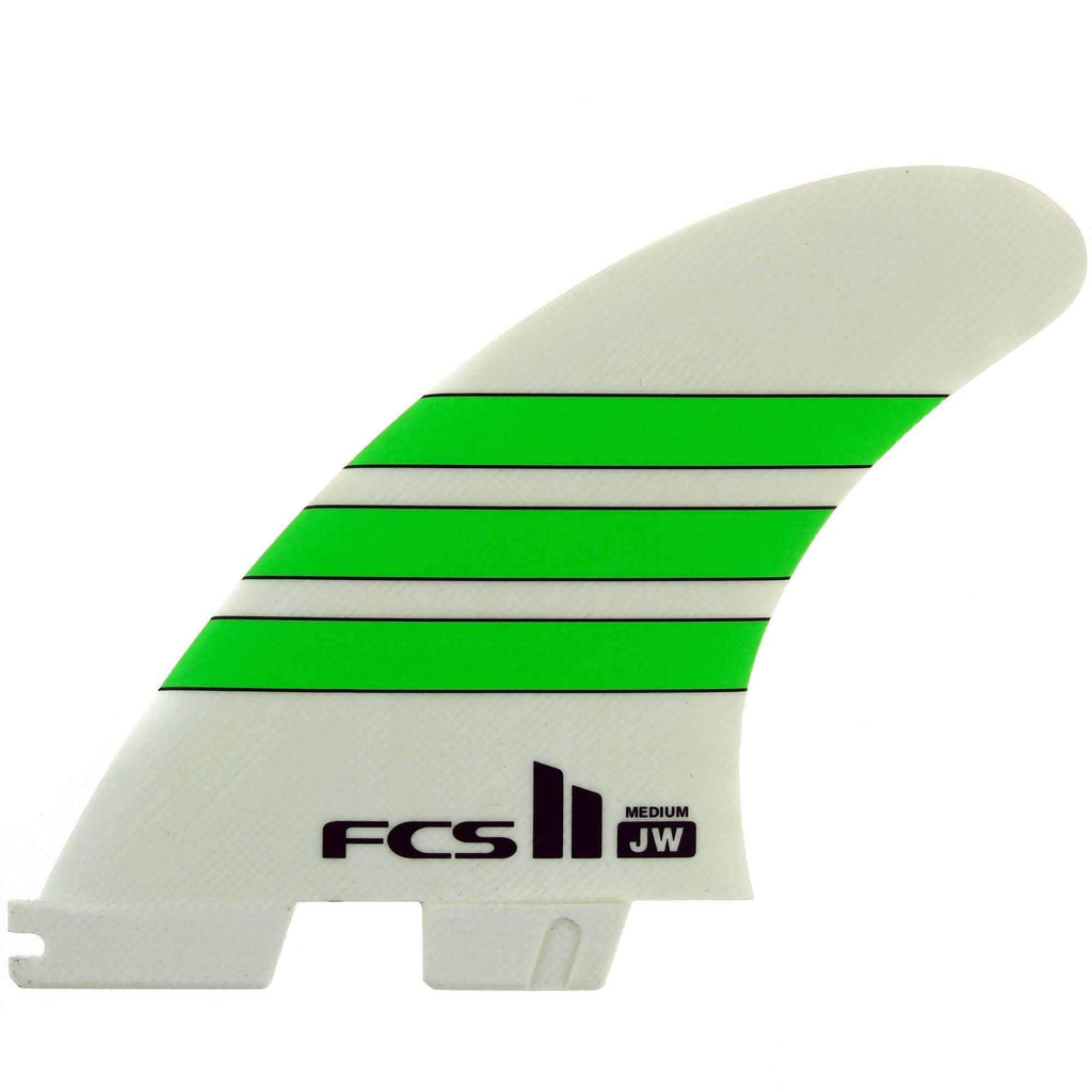 FCS II JW PG Medium Tri Fin Set Surfboard Fins White/Green | Free