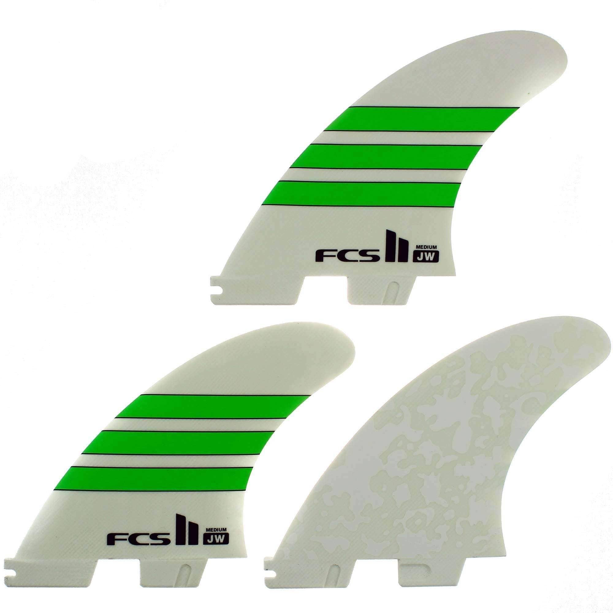 FCS II JW PG Medium Tri Fin Set Surfboard Fins White/Green | Free