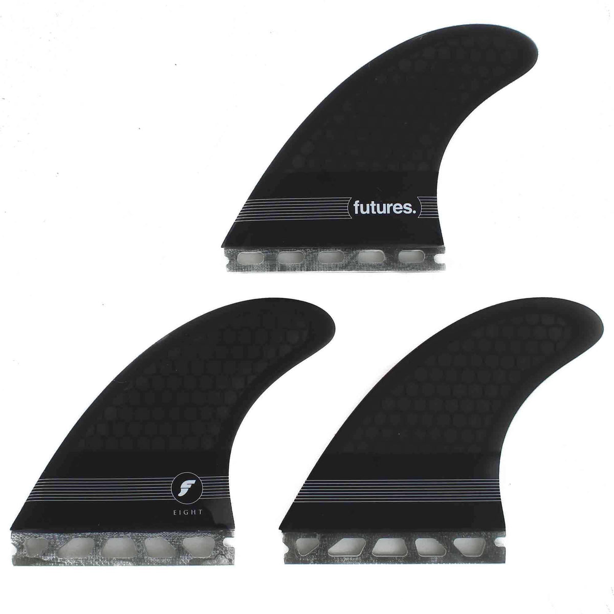Futures F8 Honeycomb Large Thruster Surfboard Fins - Smoke Black White Futures Single Tab Fins by Futures Large Fins
